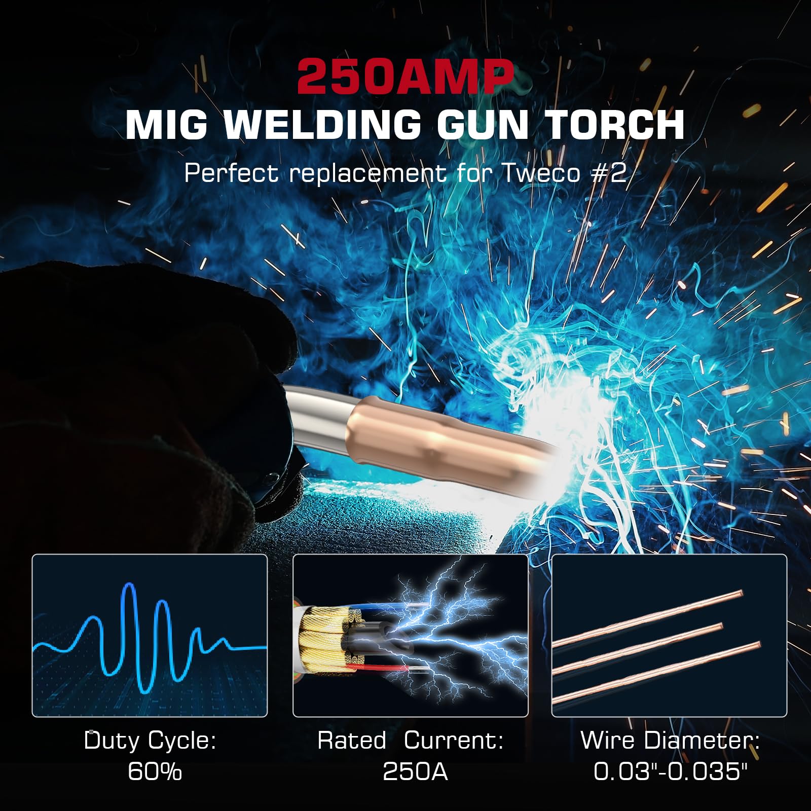 ARCCAPTAIN 10ft 250A MIG Welding Gun Euro connection Replacement for Longevity Esab Tweco #2 - Image 3