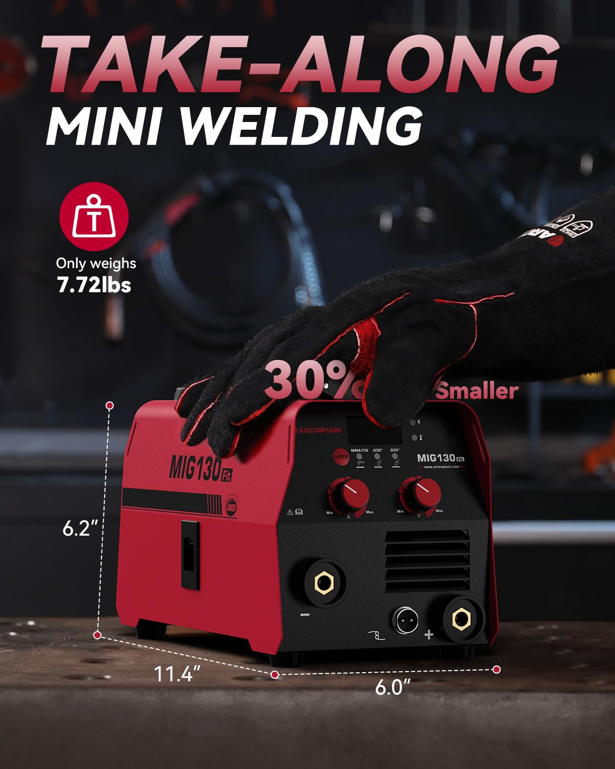 ARCCAPTAIN 130A MIG Welder, 3-in-1 Welder Machine 110V, Flux Core MIG/Lift TIG Welding/Stick Welding Machine with Synergy, IGBT Inverter Portable Gasless Welder Equipment with 1lb Welding Wire - Image 4