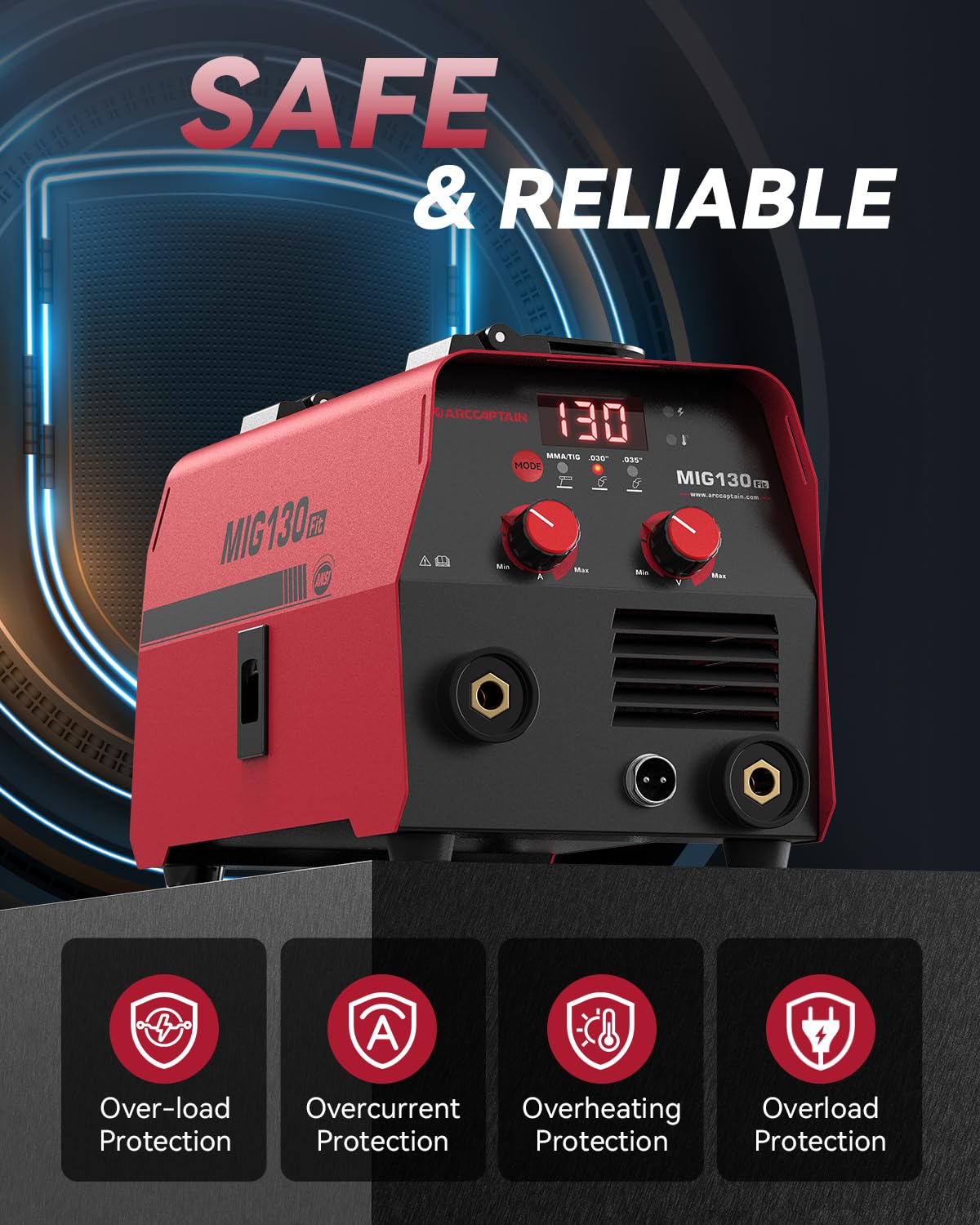 ARCCAPTAIN 130A MIG Welder, 3-in-1 Welder Machine 110V, Flux Core MIG/Lift TIG Welding/Stick Welding Machine with Synergy, IGBT Inverter Portable Gasless Welder Equipment with 1lb Welding Wire - Image 7