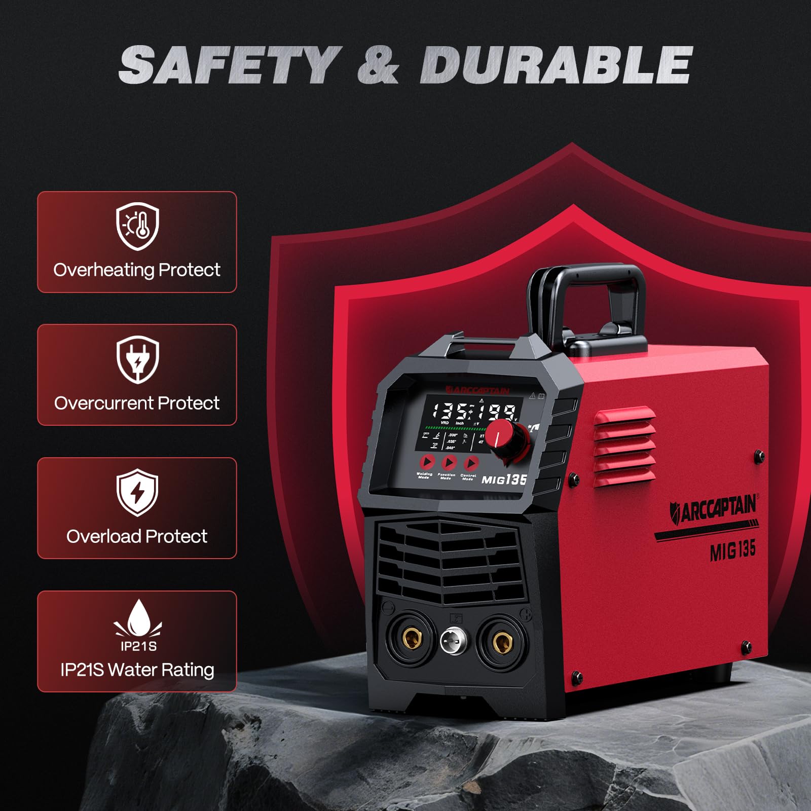 ARCCAPTAIN 135A MIG Welder [Large LED Display] 110V Welder Flux Core MIG, Lift TIG, Stick, 3 in 1 Welding Machine Gasless MIG Welder Machine 110V, IGBT Inverter Welder with Synergy, 2T/4T - Image 7
