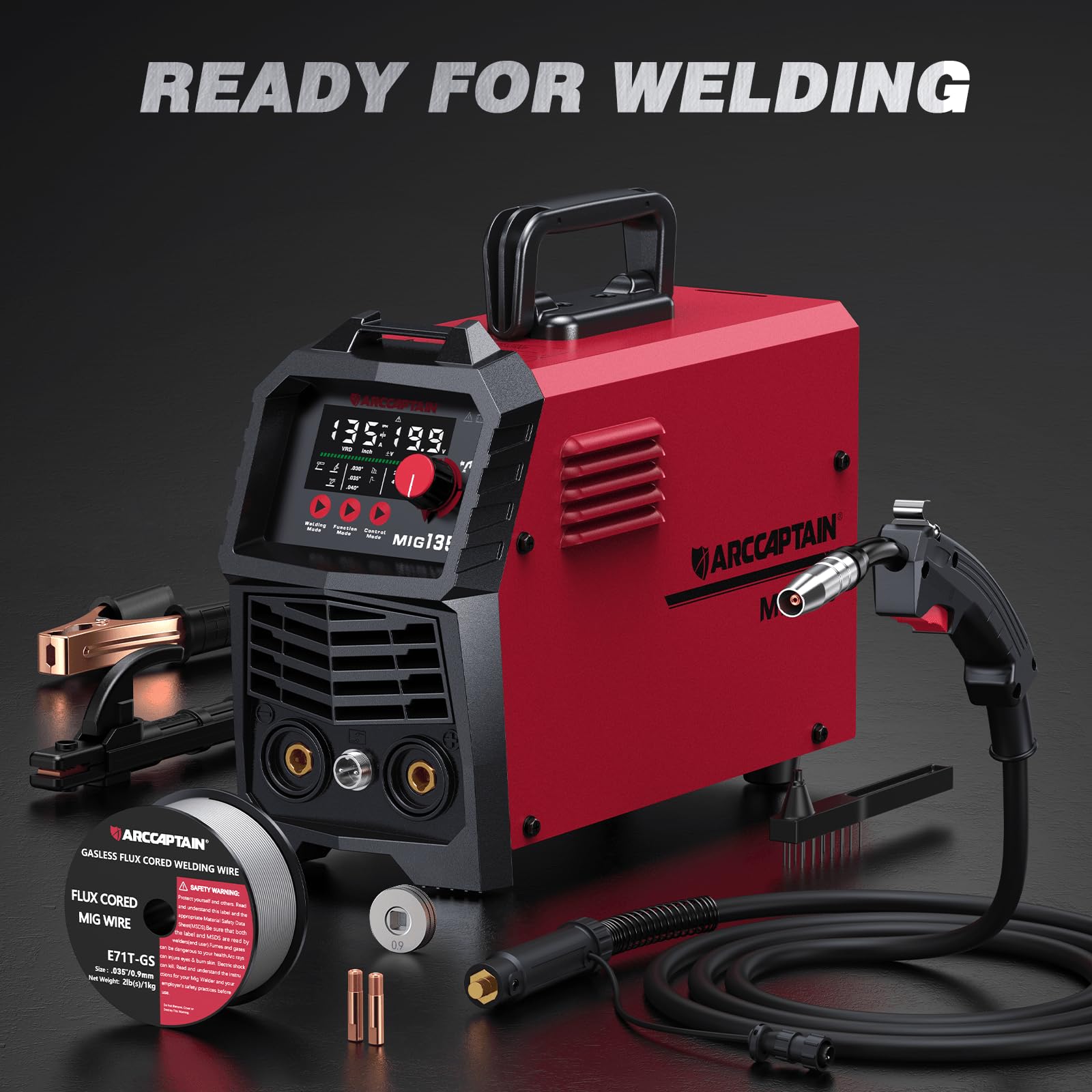 ARCCAPTAIN 135A MIG Welder [Large LED Display] 110V Welder Flux Core MIG, Lift TIG, Stick, 3 in 1 Welding Machine Gasless MIG Welder Machine 110V, IGBT Inverter Welder with Synergy, 2T/4T - Image 8