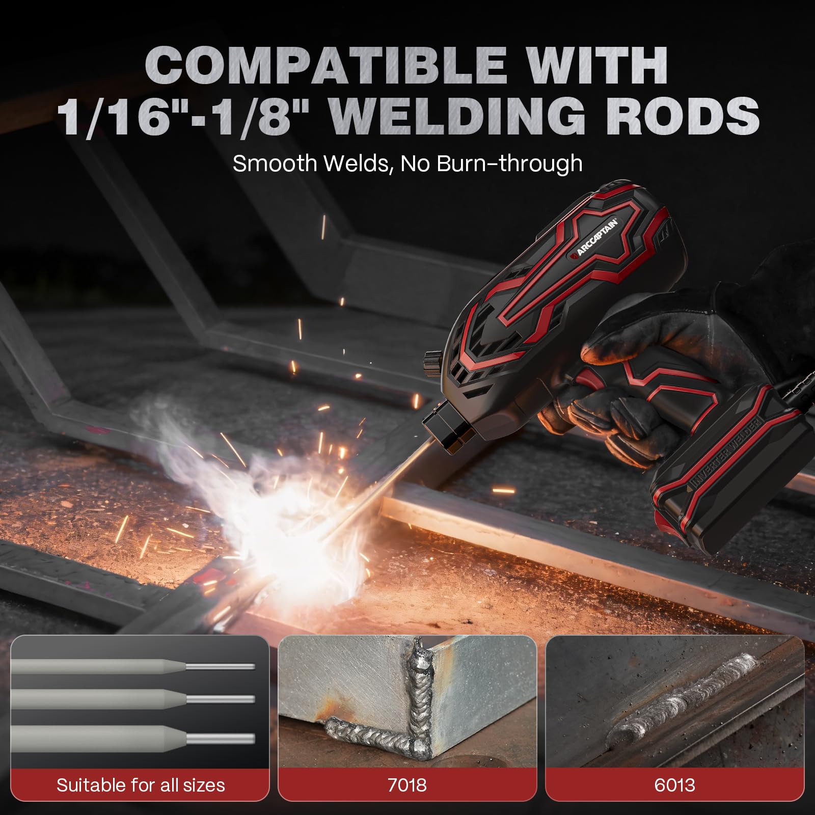 ARCCAPTAIN 140A Handheld Welder, [LED Display] Portable Welding Machine 110V with Hot Start, Arc force and Anti-Stick, IGBT Portable ARC Welder with Auto Darkening Goggles for 1/16"-1/8" Welding Rods - Image 4