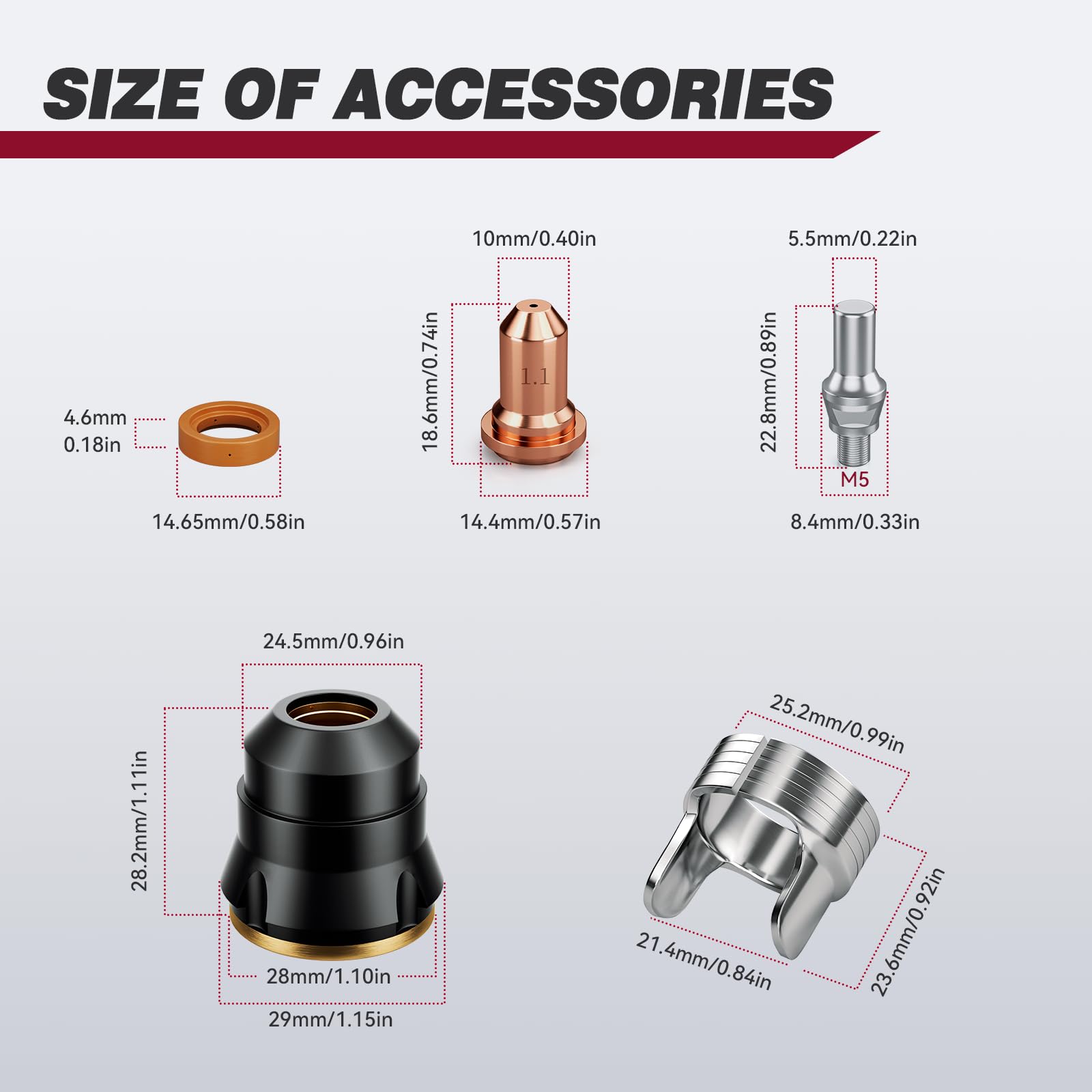 ARCCAPTAIN 23Pcs IPT60 Plasma Cutter Torch Consumables, .045" Plasma Cutter Accessories for ARCCAPTAIN CUT55 NON-HF, CUT55 MP and CUT60 Non-HF, Work with 50-60A Current - Image 3