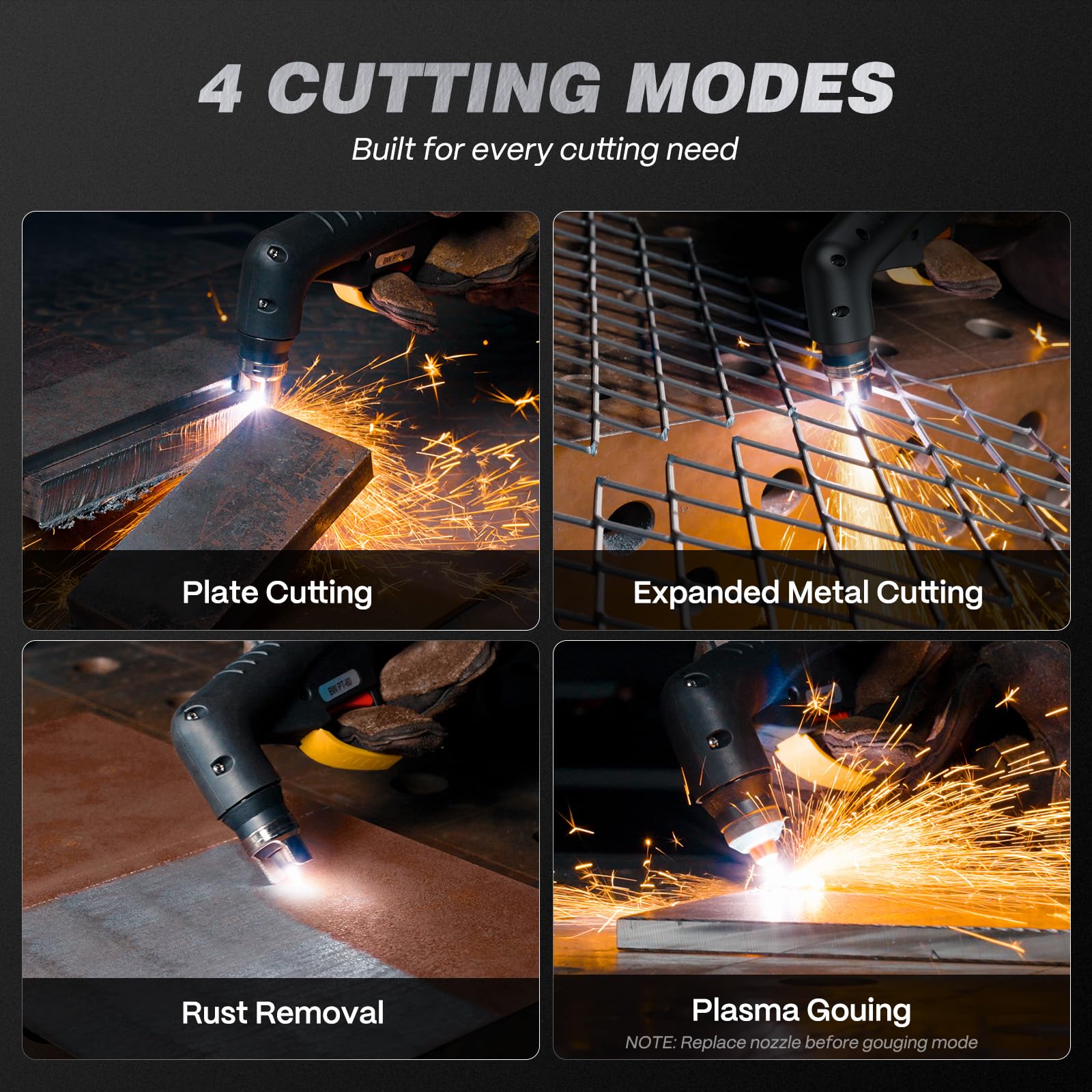 ARCCAPTAIN 60Amp [Non-HF] Plasma Cutter, Blow Back Pilot Arc Plasma Cutting Machine, 110V/220V, Upgraded Large LED Display, Plate Cutting, Expanded Metal, Rust Removal, Gouging, Air Pressure Detection - Image 3