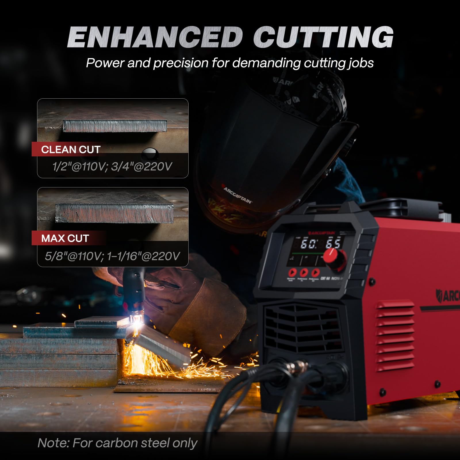 ARCCAPTAIN 60Amp [Non-HF] Plasma Cutter, Blow Back Pilot Arc Plasma Cutting Machine, 110V/220V, Upgraded Large LED Display, Plate Cutting, Expanded Metal, Rust Removal, Gouging, Air Pressure Detection - Image 5