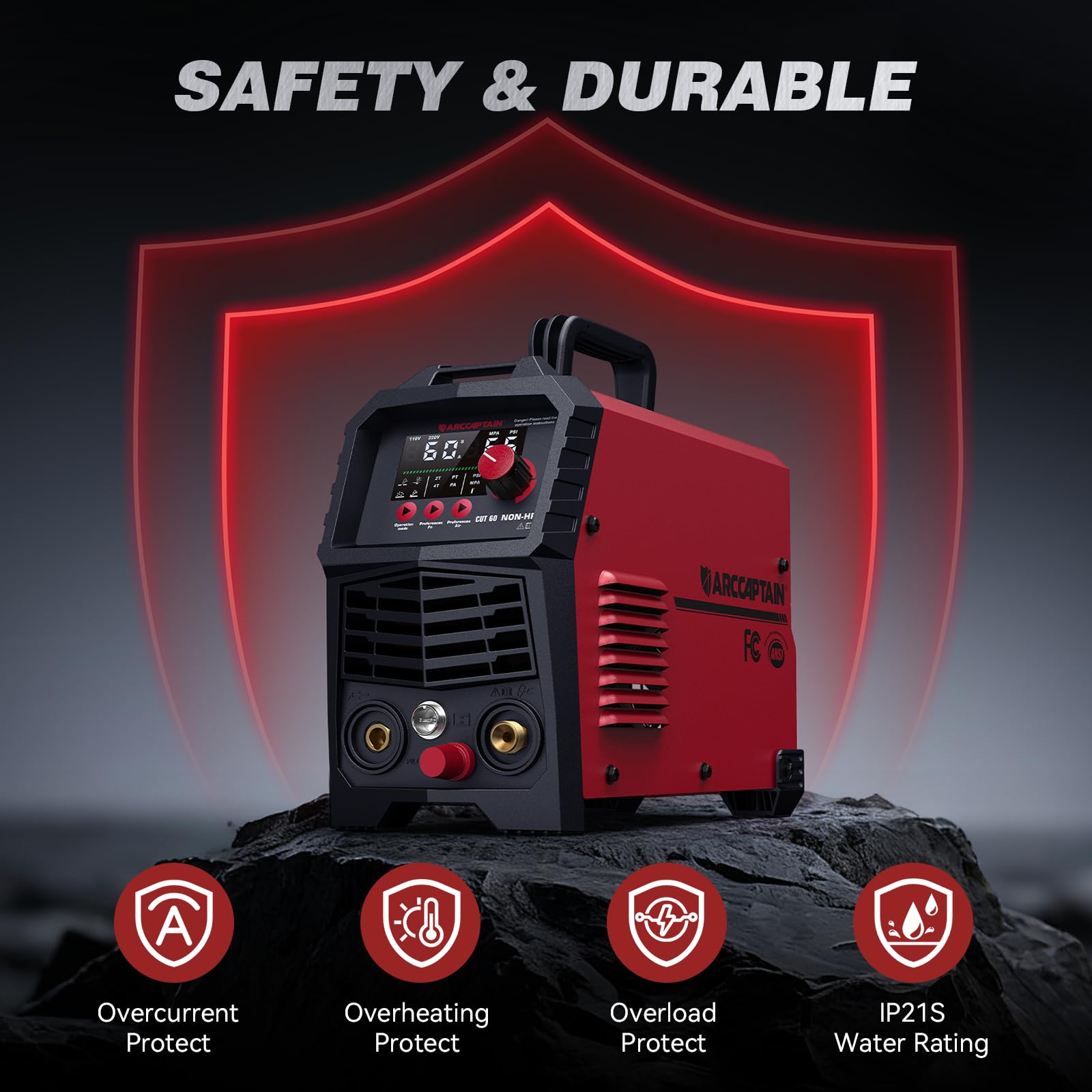 ARCCAPTAIN 60Amp [Non-HF] Plasma Cutter, Blow Back Pilot Arc Plasma Cutting Machine, 110V/220V, Upgraded Large LED Display, Plate Cutting, Expanded Metal, Rust Removal, Gouging, Air Pressure Detection - Image 9