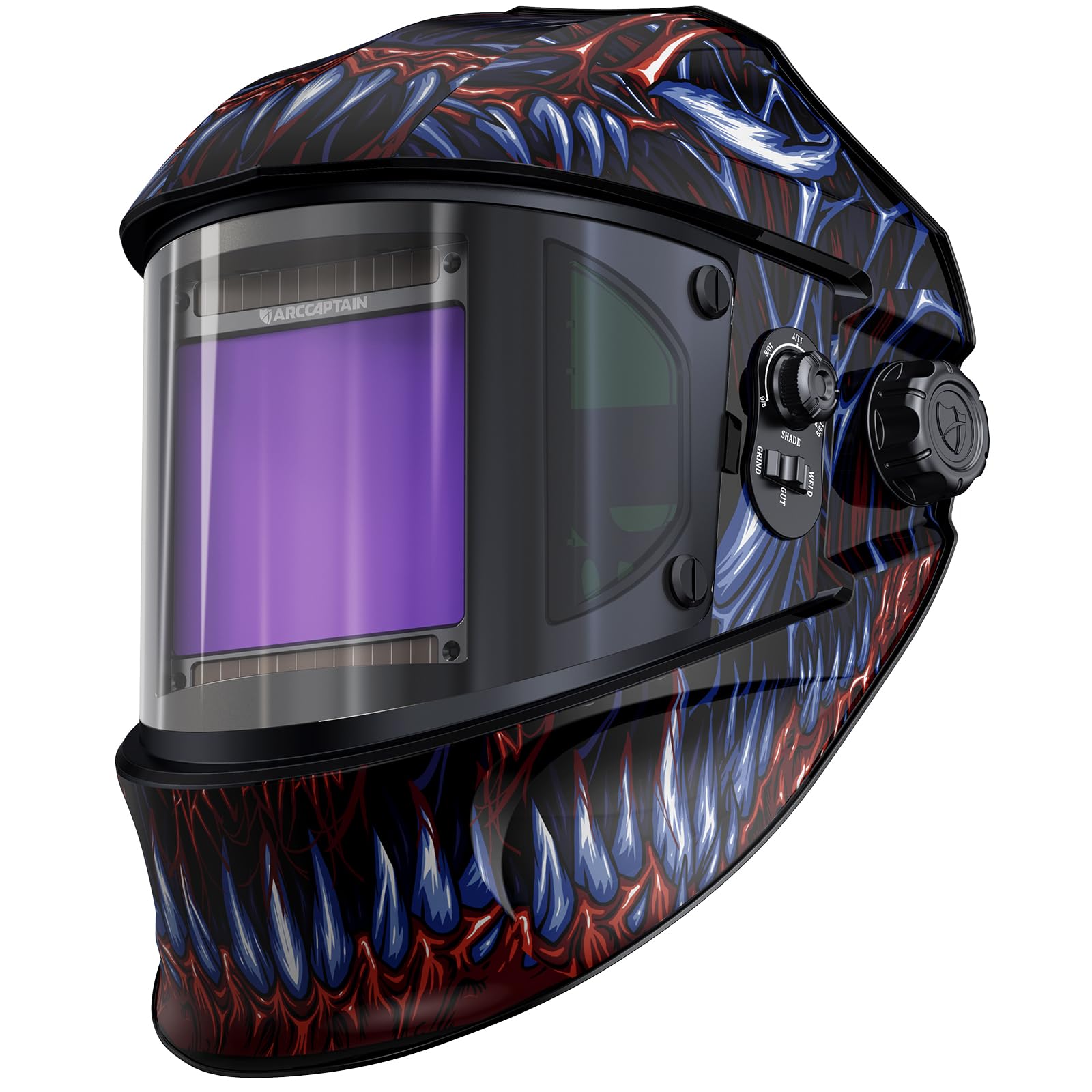 ARCCAPTAIN Auto Darkening Welding Helmet with Side View, 180° Panoramic View, 1/1/1/1 True Color Large Viewing Welding Hood with 4 Arc Sensor Solar Powered, Wide Shade 4/5-9/9-13 for TIG MIG ARC Cut