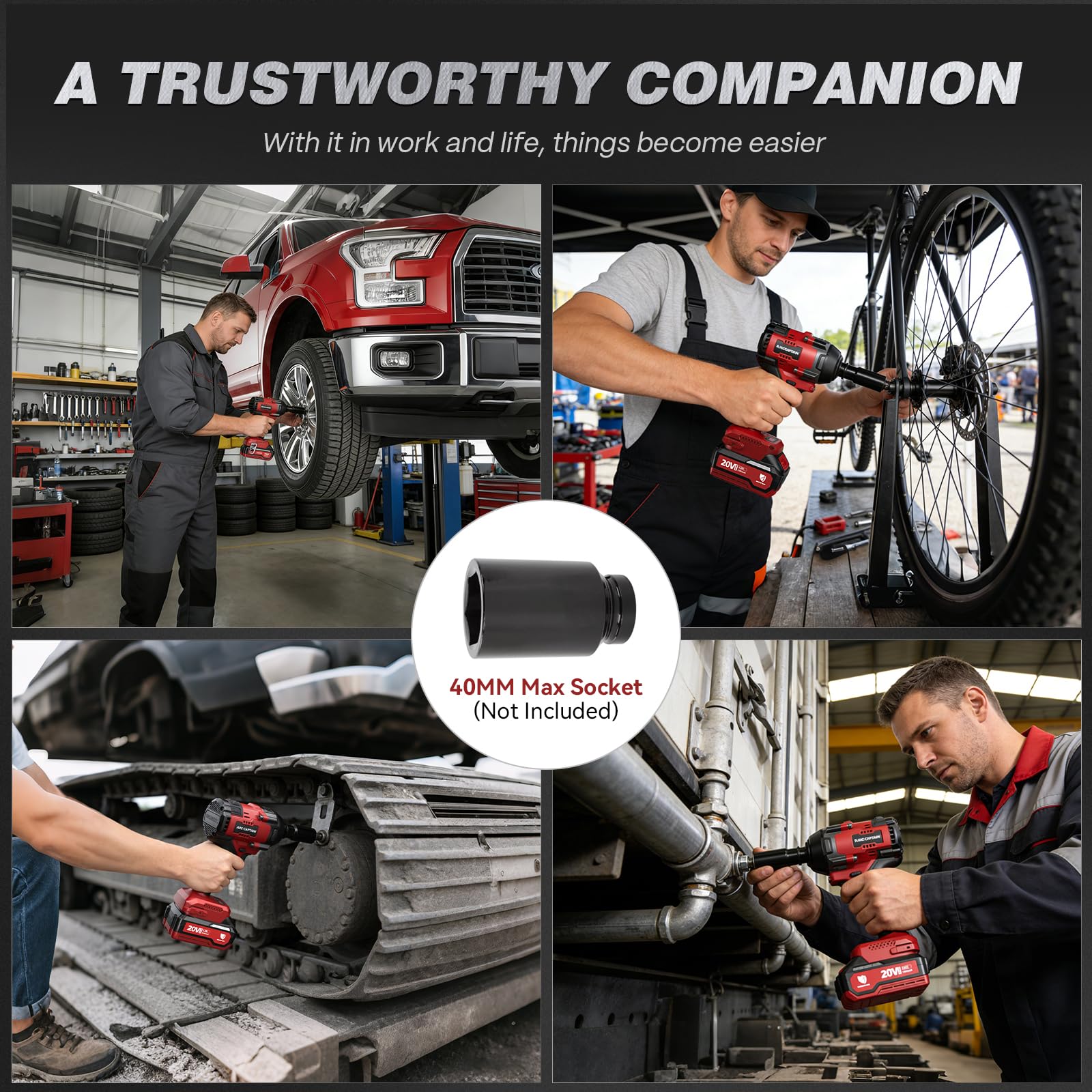 ARCCAPTAIN Cordless Impact Wrench, 1500N.m (1106Ft-lbs) 1/2" High Torque Impact Gun, 15C High-Rate 2x4.0Ah Batteries, 20V Power Impact Driver, Supports Up to 40mm Socket for Heavy Truck/Car/Pickup - Image 6