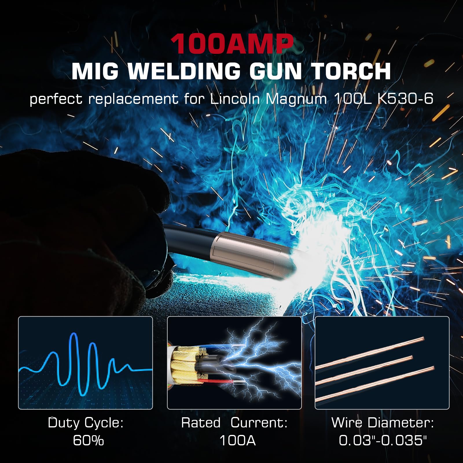 ARCCAPTAIN for Lincoln Magnum 100L MIG Welding Gun Torch Stringer 100Amp 10ft(3m) Replacement for Lincoln Magnum 100L K530-6 SP/Power MIG 140T 180T,Easy-Core/Pro-MIG/MIG Pak 140 180 - Image 6