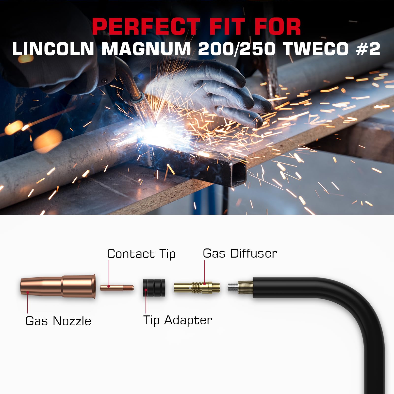 ARCCAPTAIN for Lincoln Weld Part Magnum 200/250 Tweco #2 parts .035" Contact Tip Nozzle Diffuser MIG Welding Gun Accessory Kit for Lincoln Magnum 200/250 Tweco #2 (.035" Accessory Kit) - Image 5