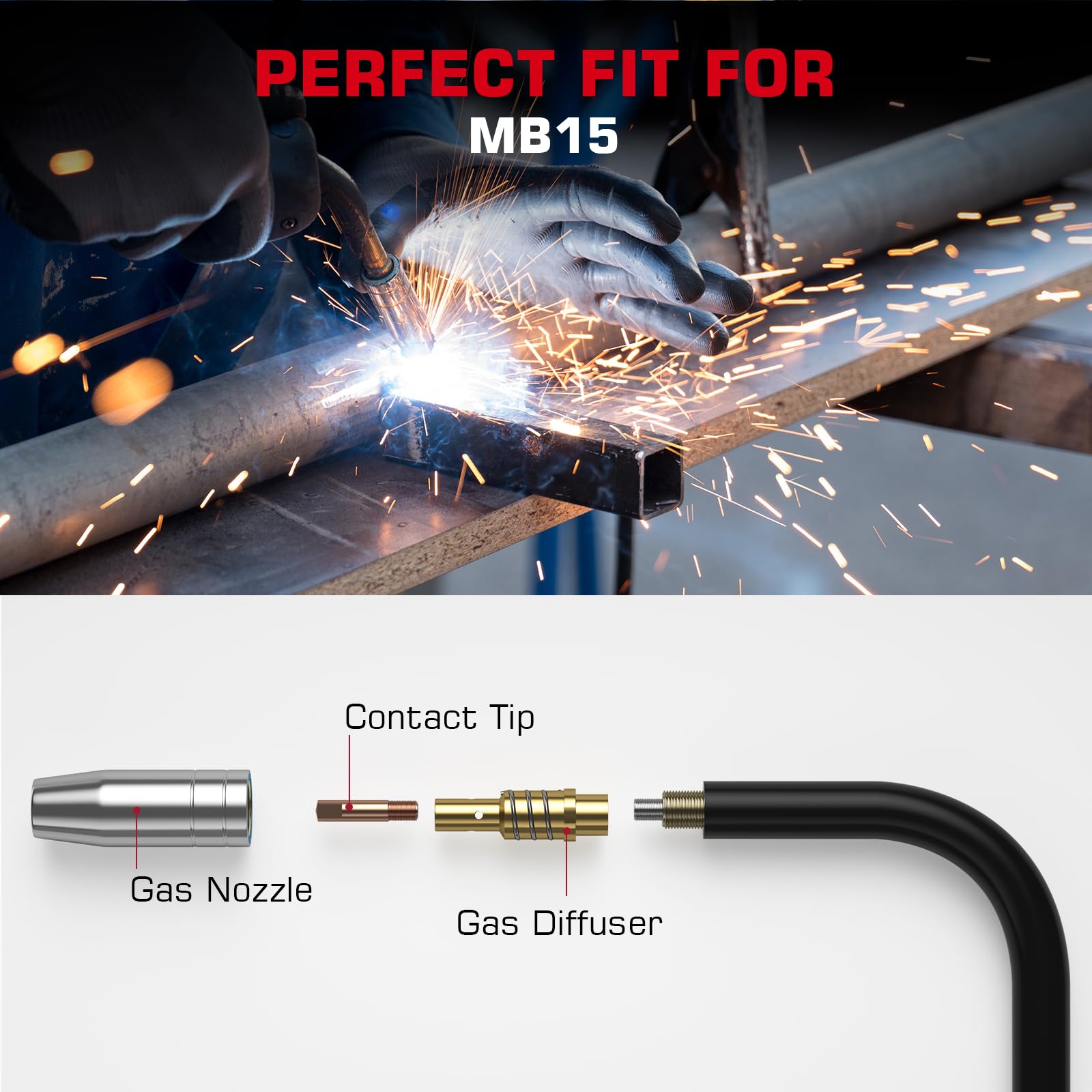 ARCCAPTAIN for MB15 15AK MIG Welding Gun Kit .030" Contact Tip Nozzle Diffuser MIG Welding Gun Accessory Kit for MB15 & ARCCAPTAIN MIG200 MIG130 (.030" MIG Gun Accessory Kit) - Image 4