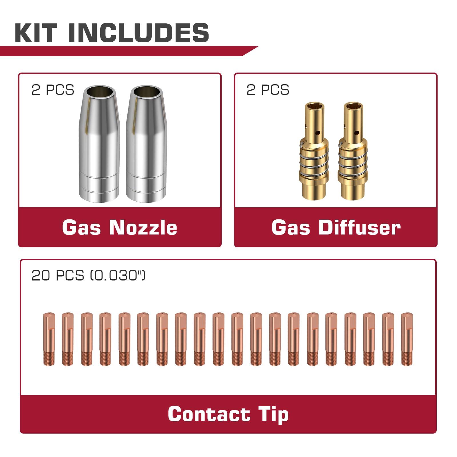 ARCCAPTAIN for MB15 15AK MIG Welding Gun Kit .030" Contact Tip Nozzle Diffuser MIG Welding Gun Accessory Kit for MB15 & ARCCAPTAIN MIG200 MIG130 (.030" MIG Gun Accessory Kit) - Image 6