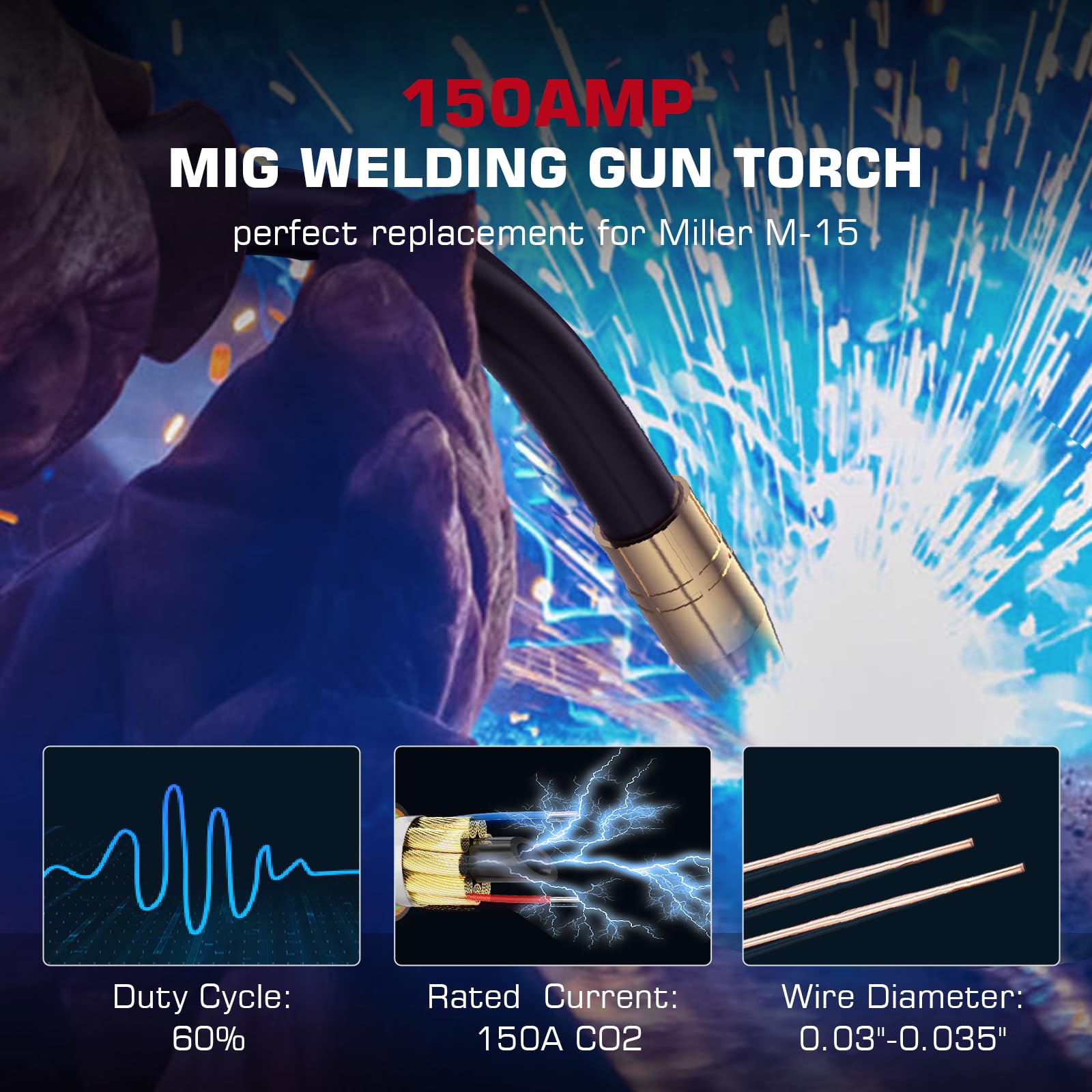 ARCCAPTAIN for Miller M-15 Mig Welding Gun Torch Stinger 10ft (3m) 150 Amp Replacement for Miller M-150/M-15 (249040) - Image 4