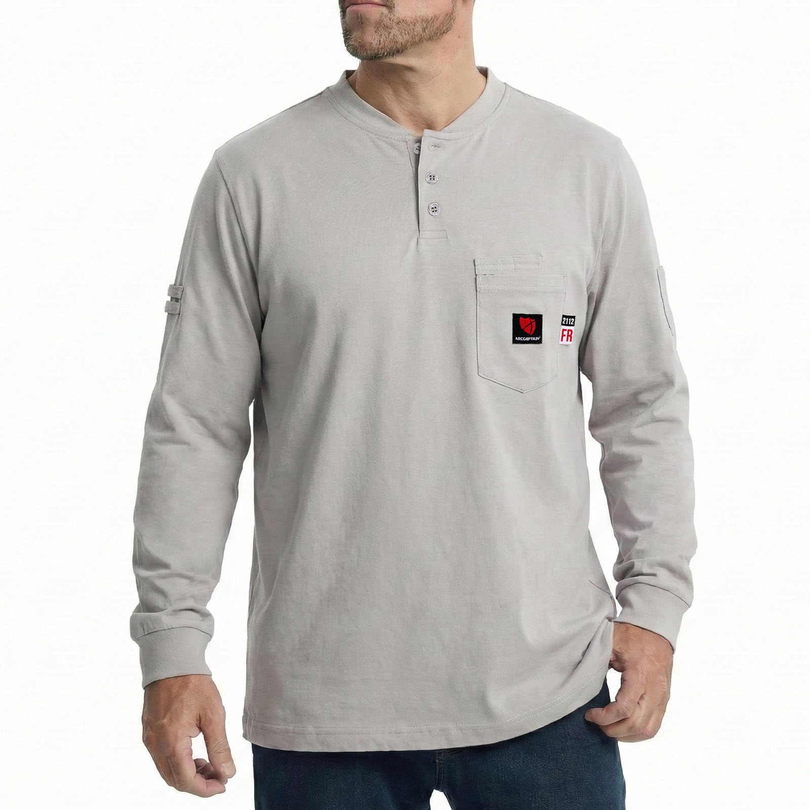ARCCAPTAIN FR Shirts for Men 8oz 100% Cotton Fire Resistant Henley Shirt CAT2 NFPA2112 Welding Work Long Sleeve Clothing