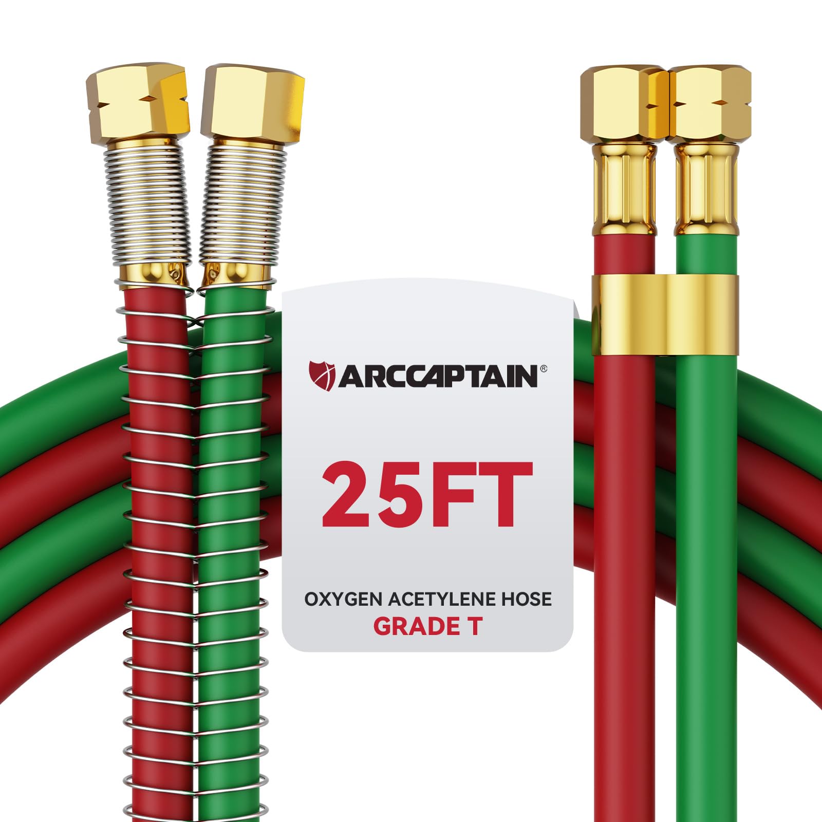 ARCCAPTAIN Grade T Oxygen Acetylene Hose, 1/4" x 25 FT with 9/16"-18 B Fittings and Spring Guards, Welding Torch Hose for Oxy Acetylene Flame Welding and Cutting - Image 8
