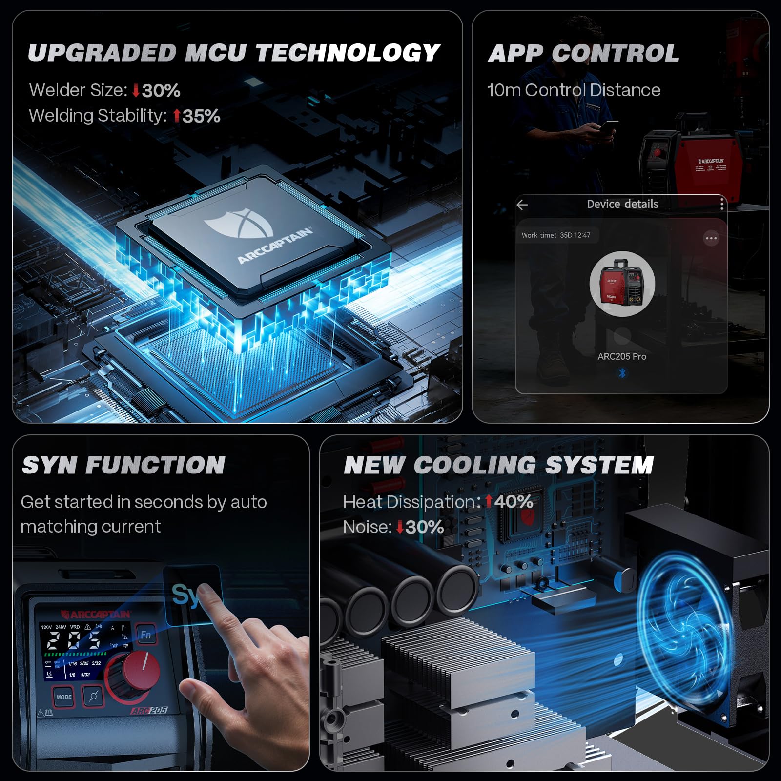 ARCCAPTAIN iControl ARC205 Pro Stick Welder, [APP Control] 205Amp ARC/Lift TIG Welding Machine, Large LED Display, IGBT Inverter 120V/240V MMA Welder with Hot Start, Arc force, and Anti-Stick - Image 2