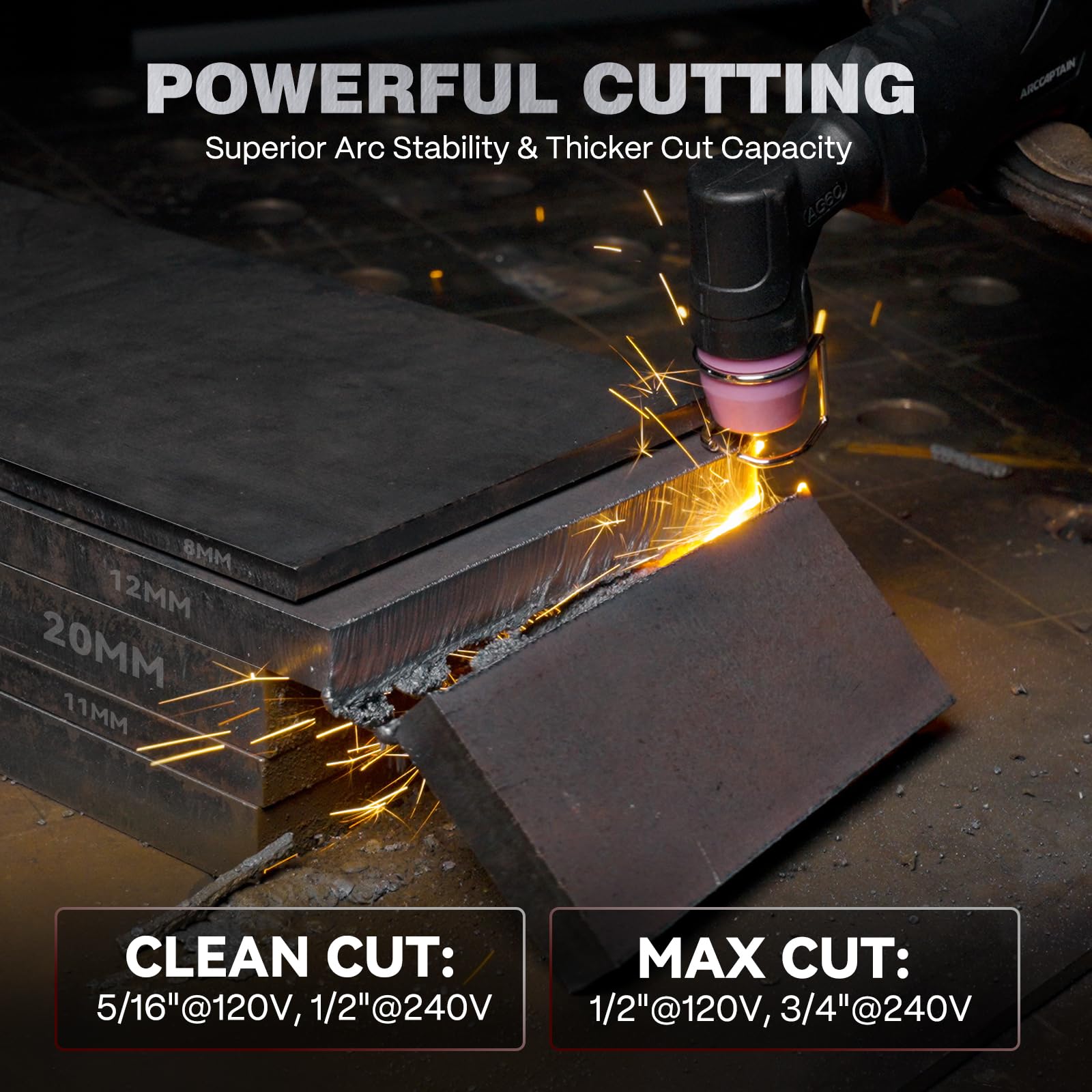 ARCCAPTAIN iControl CUT55 Pro Plasma Cutter, [APP Control] 55 Amp Non-Touch Pilot Arc 120V/240V Plasma Cutter Machine, Large LED Display and 2T/4T, 3/4 inch Maximum Cut, DC Inverter IGBT - Image 3