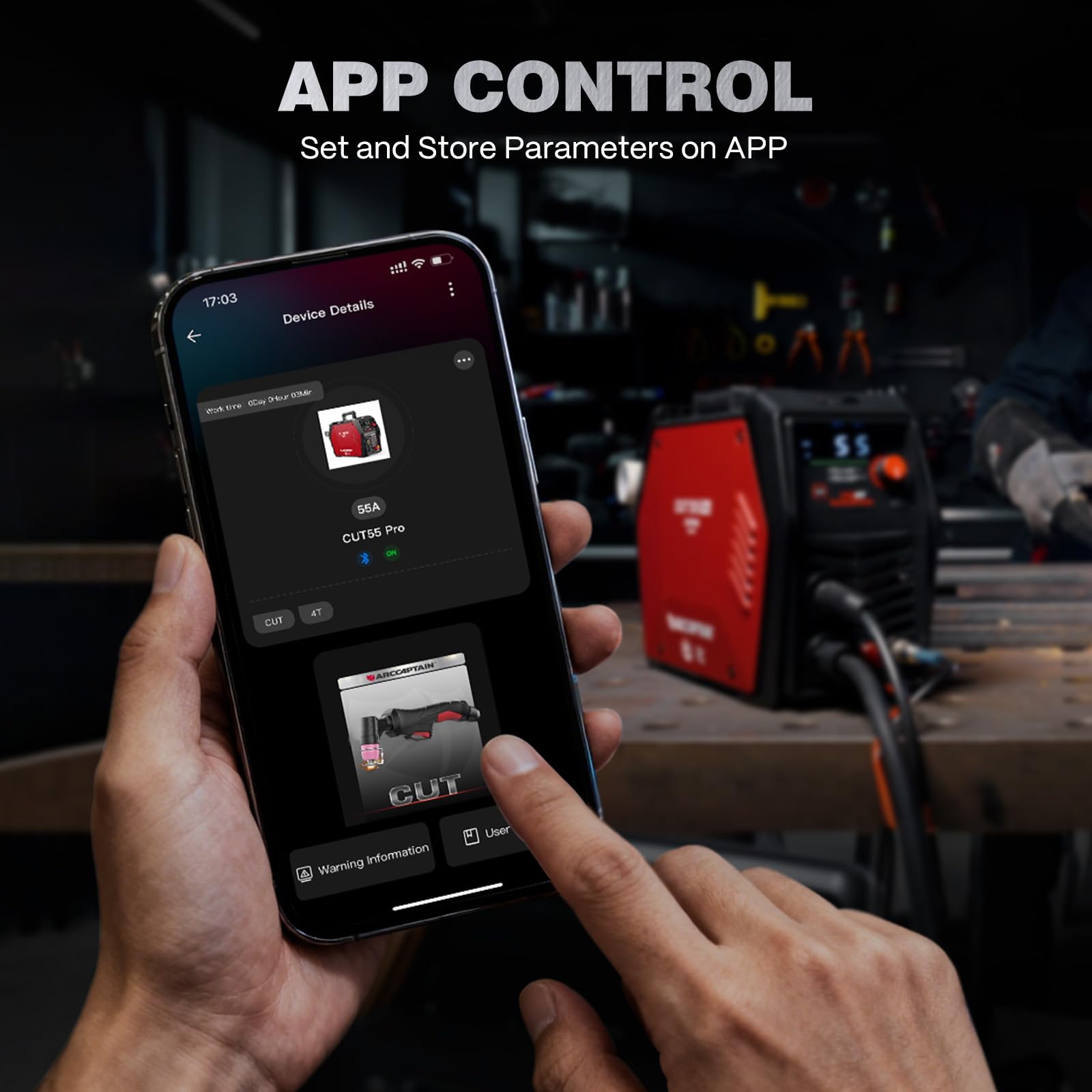 ARCCAPTAIN iControl CUT55 Pro Plasma Cutter, [APP Control] 55 Amp Non-Touch Pilot Arc 120V/240V Plasma Cutter Machine, Large LED Display and 2T/4T, 3/4 inch Maximum Cut, DC Inverter IGBT - Image 4