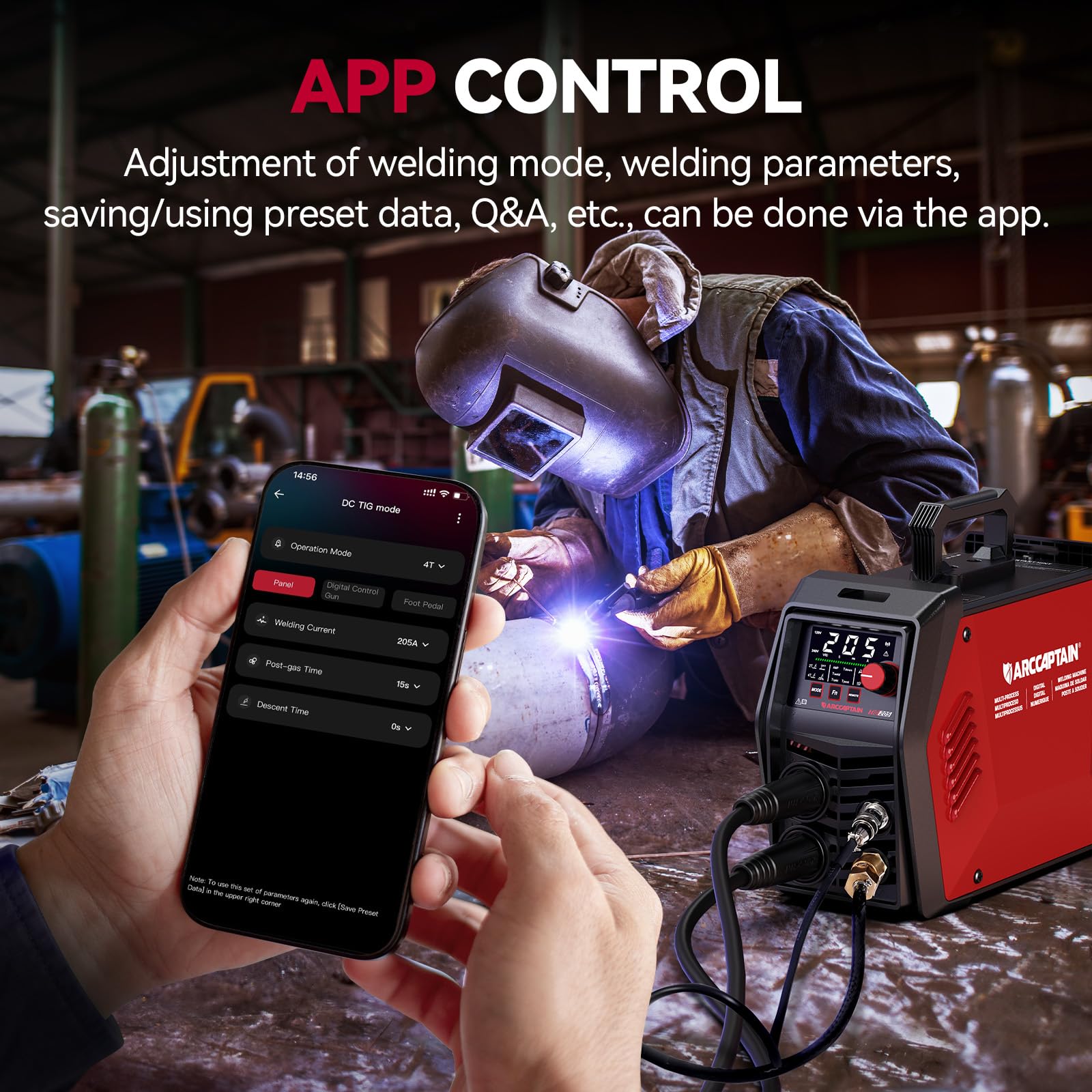 ARCCAPTAIN iControl TIG 205 Pro, 5 In 1 Cold Spot Stick/TIG Welder, 120V/240V Welding Machine with Large LED Display, 2T/4T, Hot start, Arc Force and Anti-stick - Image 3