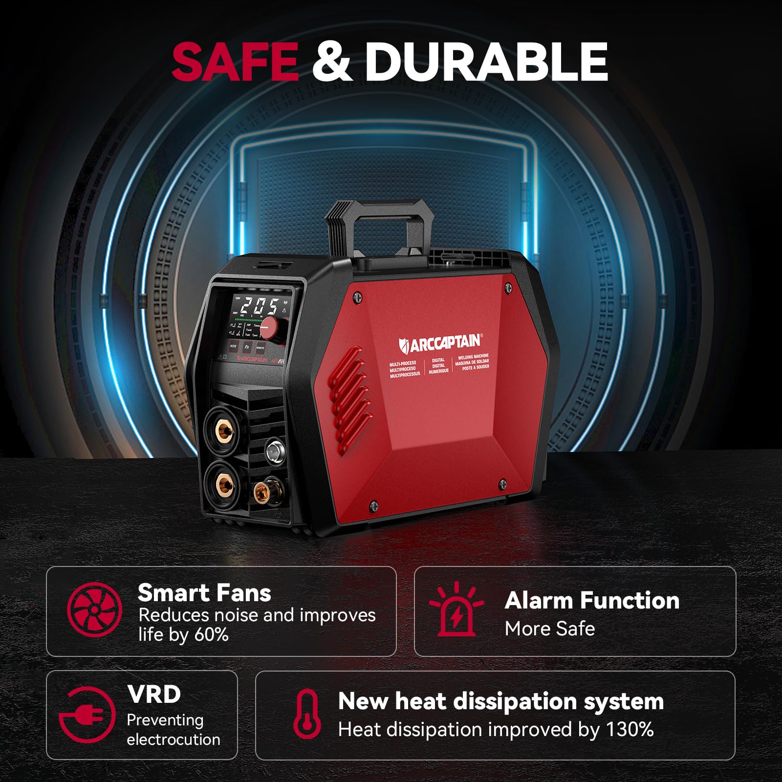 ARCCAPTAIN iControl TIG 205 Pro, 5 In 1 Cold Spot Stick/TIG Welder, 120V/240V Welding Machine with Large LED Display, 2T/4T, Hot start, Arc Force and Anti-stick - Image 6