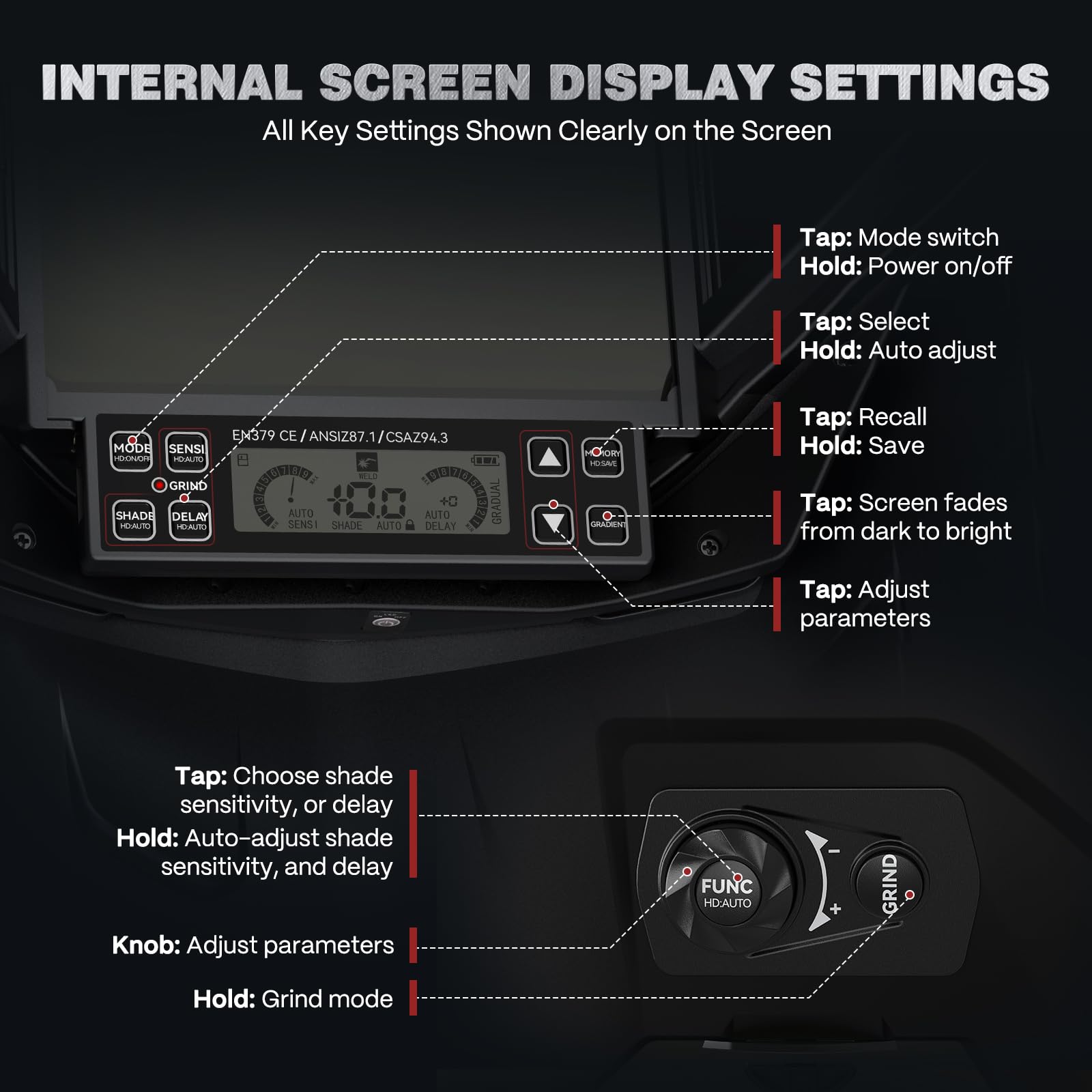 ARCCAPTAIN Intelligent Auto-Shade Welding Helmet and Large Viewing Screen Replacement Lens - Image 7