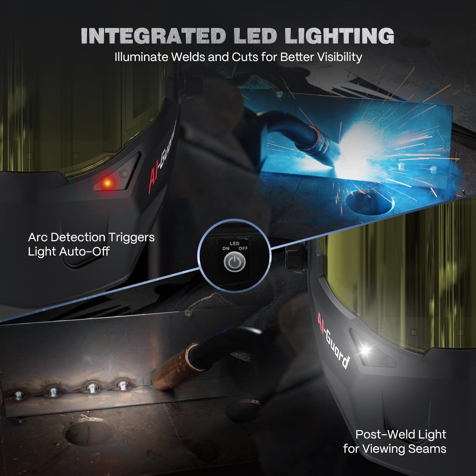ARCCAPTAIN Intelligent Auto-Shade Welding Helmet, 180° Panoramic Auto-Darkening Hood with Internal Display, True Color 1/1/1/1, Memory & Gradient, Built-in LED Light for TIG/MIG/Stick/Cut/Grind - Image 8