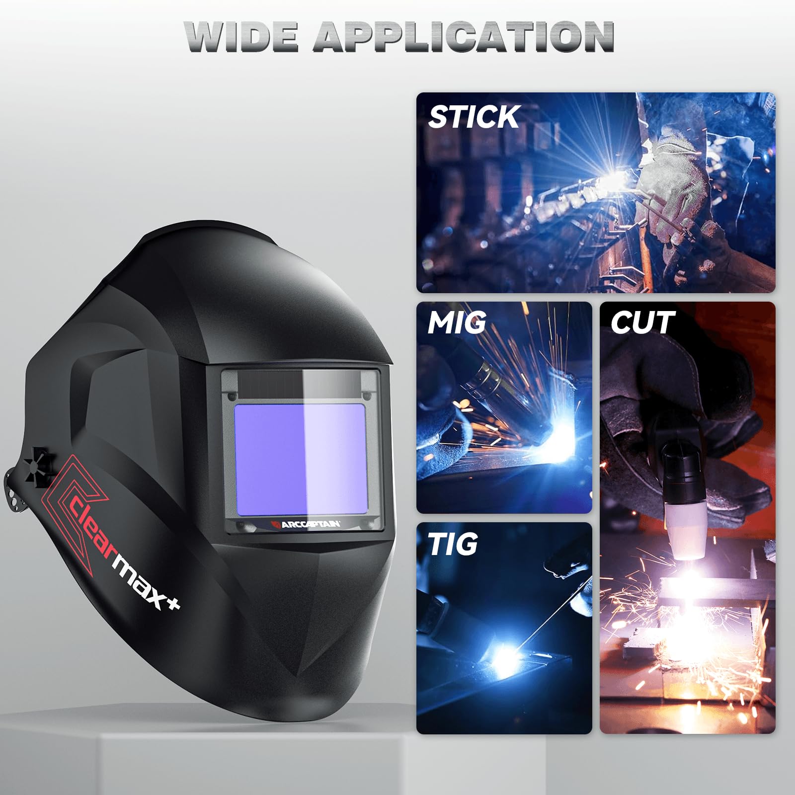 ARCCAPTAIN Internal Control Auto Darkening Welding Helmet, True Color Solar Powered Welding Hood with 4 Arc Sensors, Wide Shade 3/4-8/9-13 for ARC TIG MIG Welding Mask - Image 5