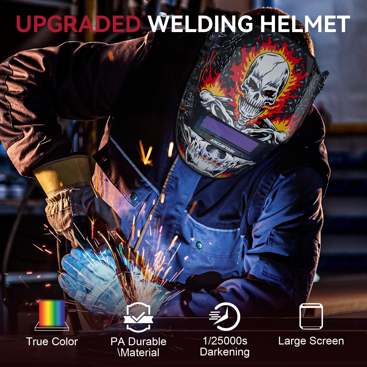 ARCCAPTAIN Large Viewing Screen Welding Helmet,1/1/1/1 Top Optical Clarity Auto Darkening Welding Hood + Welding Cas, Protective Welders Cap - Image 5