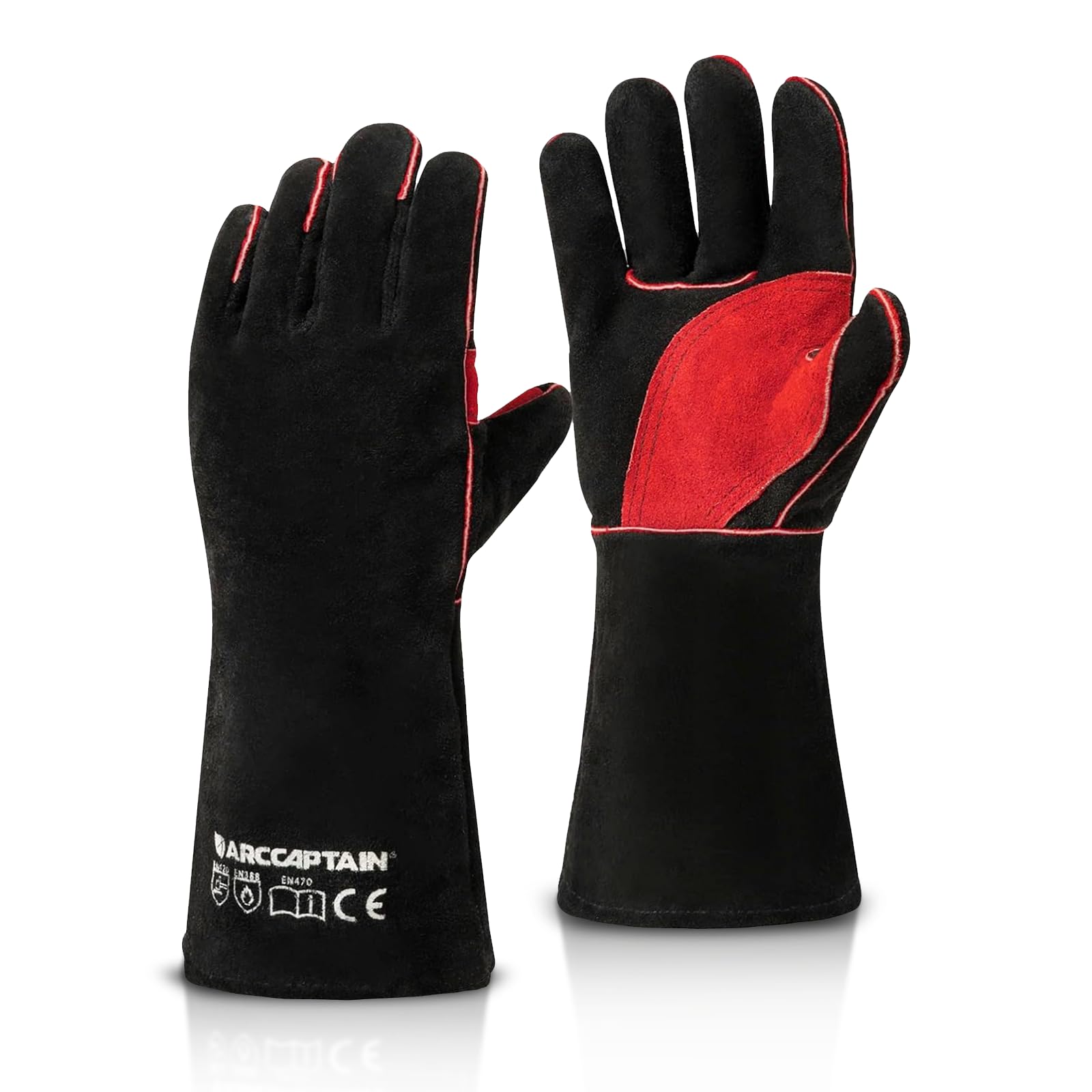 ARCCAPTAIN Leather Forge Welding Gloves, Heat/Fire Resistant 16 inches Gloves for Stick,Mig,Tig,Forge,BBQ,Grill,Fireplace,Wood Stove,Furnace,Oven,Pot