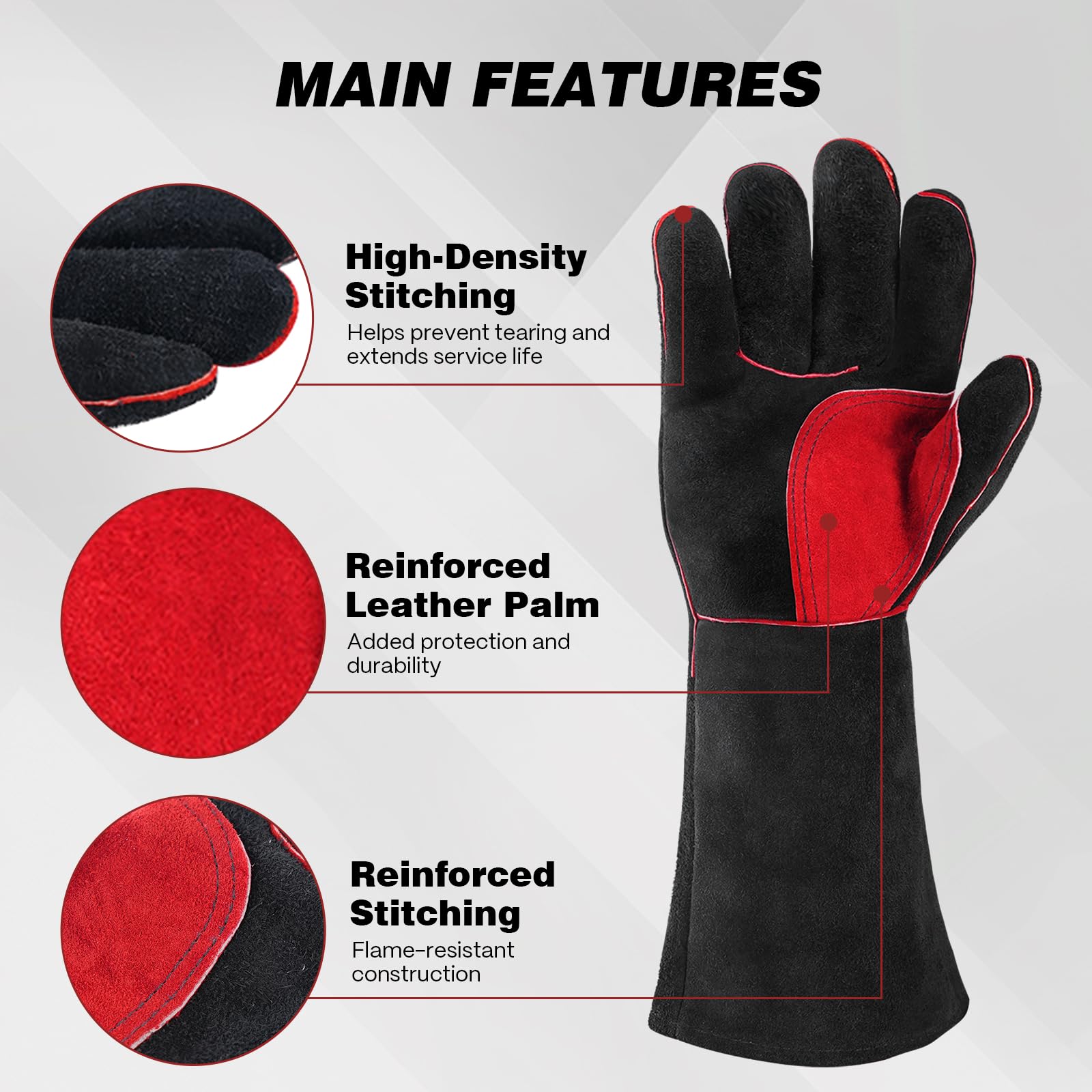 ARCCAPTAIN Leather Forge Welding Gloves, Heat/Fire Resistant 16 inches Gloves for Stick,Mig,Tig,Forge,BBQ,Grill,Fireplace,Wood Stove,Furnace,Oven,Pot - Image 4