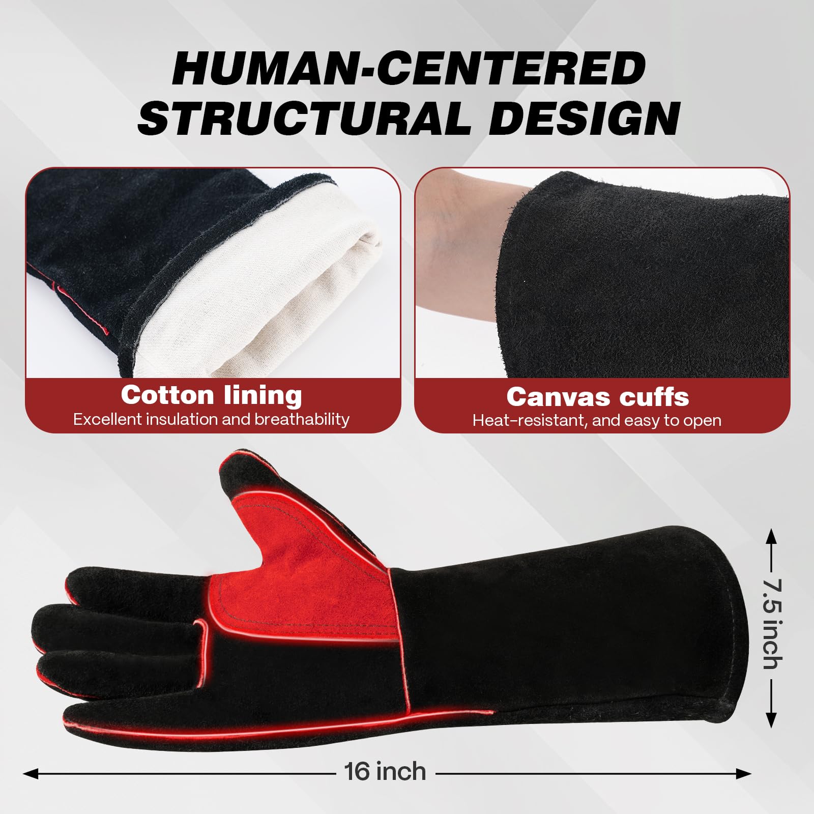 ARCCAPTAIN Leather Forge Welding Gloves, Heat/Fire Resistant 16 inches Gloves for Stick,Mig,Tig,Forge,BBQ,Grill,Fireplace,Wood Stove,Furnace,Oven,Pot - Image 6