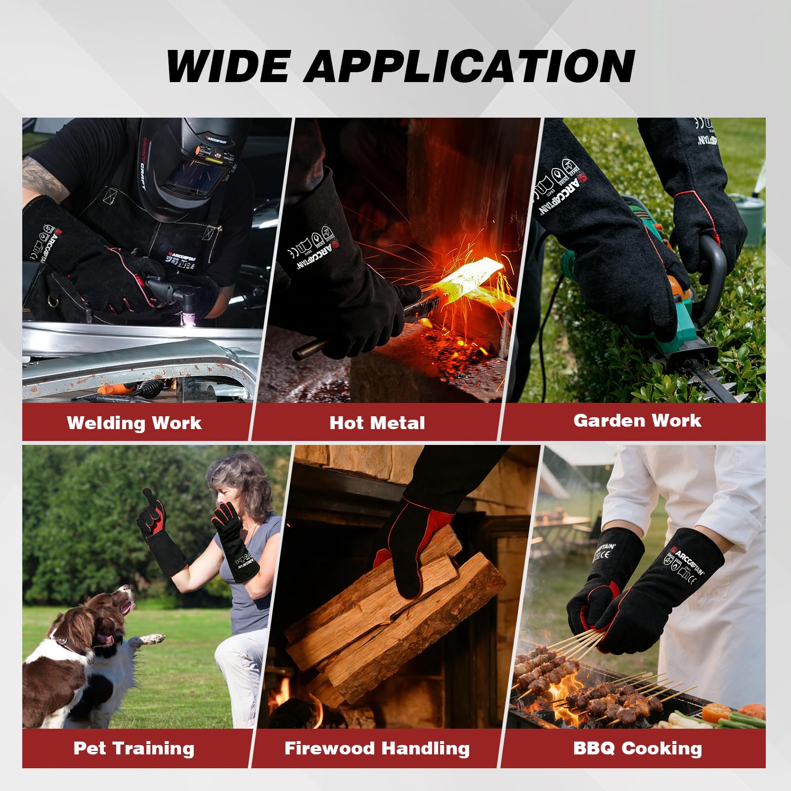 ARCCAPTAIN Leather Forge Welding Gloves, Heat/Fire Resistant 16 inches Gloves for Stick,Mig,Tig,Forge,BBQ,Grill,Fireplace,Wood Stove,Furnace,Oven,Pot - Image 7