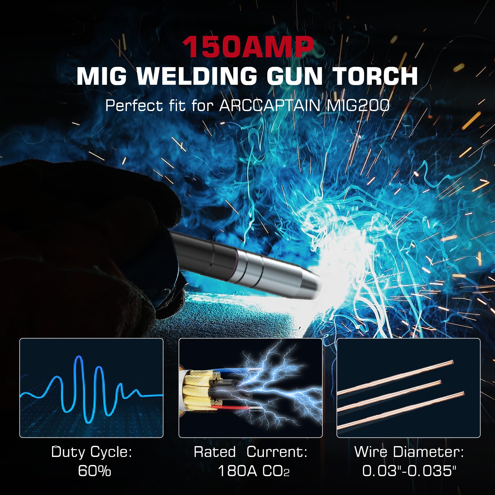 ARCCAPTAIN MB15 15AK MIG Welding Gun Torch Stinger 10ft (3m) Replacement for MB15 MIG Gun Torch, Euro Connection for MIG200, MIG200FIT, MIG200ELITE, MIG160FIT - Image 5