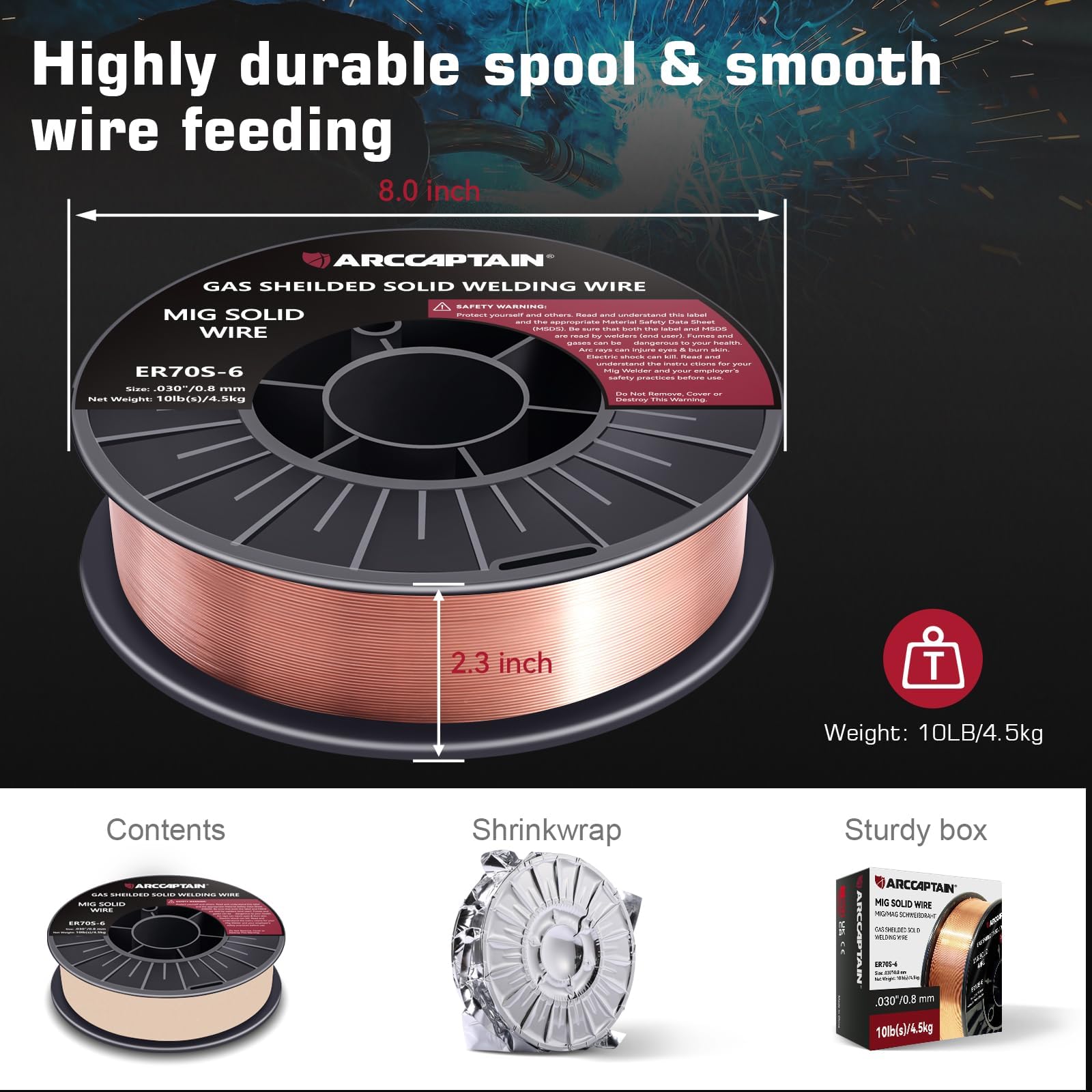 ARCCAPTAIN Mig Welding Wire, 0.030 10Lb Mig Wire ER70S-6 10Lbs Gas Solid Carbon Steel Low Splatter Mig Welding Wire Compatible With Lincoln Miller Forney Harbor Welder 0.08 4.5KG - Image 5