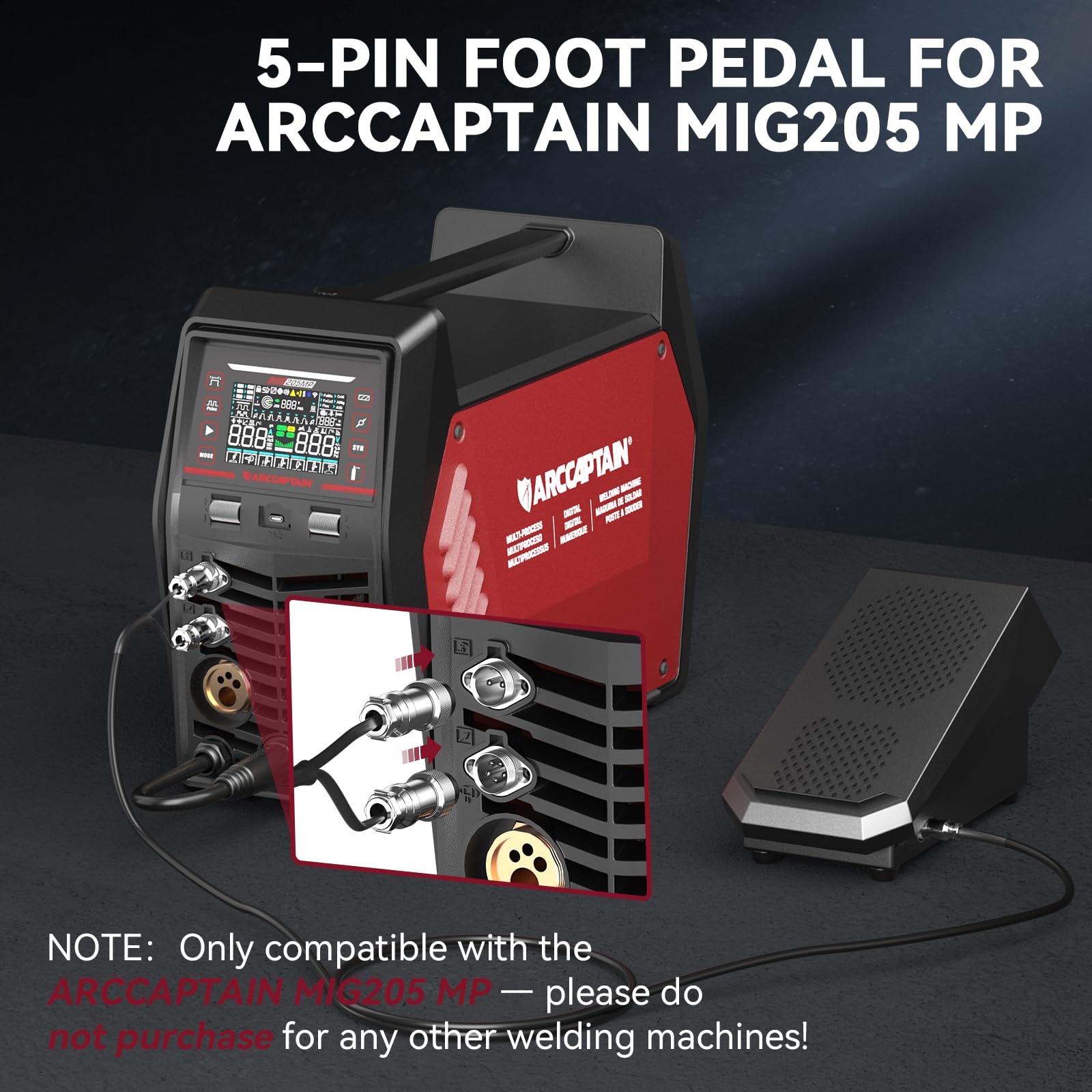 ARCCAPTAIN MIG205MP MIG Welder 9 IN 1 iControl APP Control and TIG 5-Pin Welding Foot Pedal - Image 5