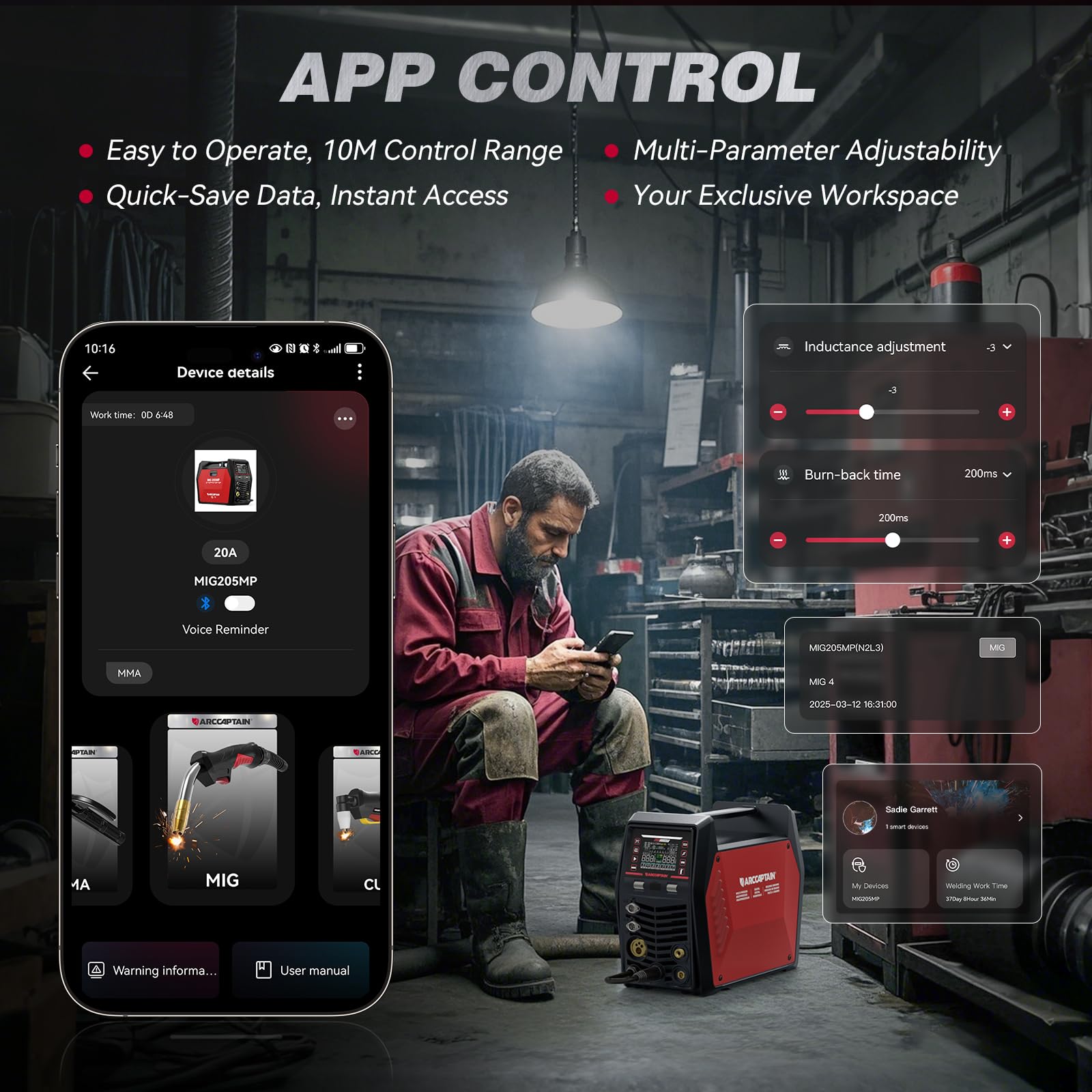 ARCCAPTAIN MIG205MP MIG Welder 9 IN 1 iControl APP Control Plasma Cutter/Pulsed MIG/Flux Core/Spool Gun/DC HF/Lift TIG/Clean/Stick Aluminum Welding Machine 120/240V Dual Voltage Multiprocess Welder - Image 4