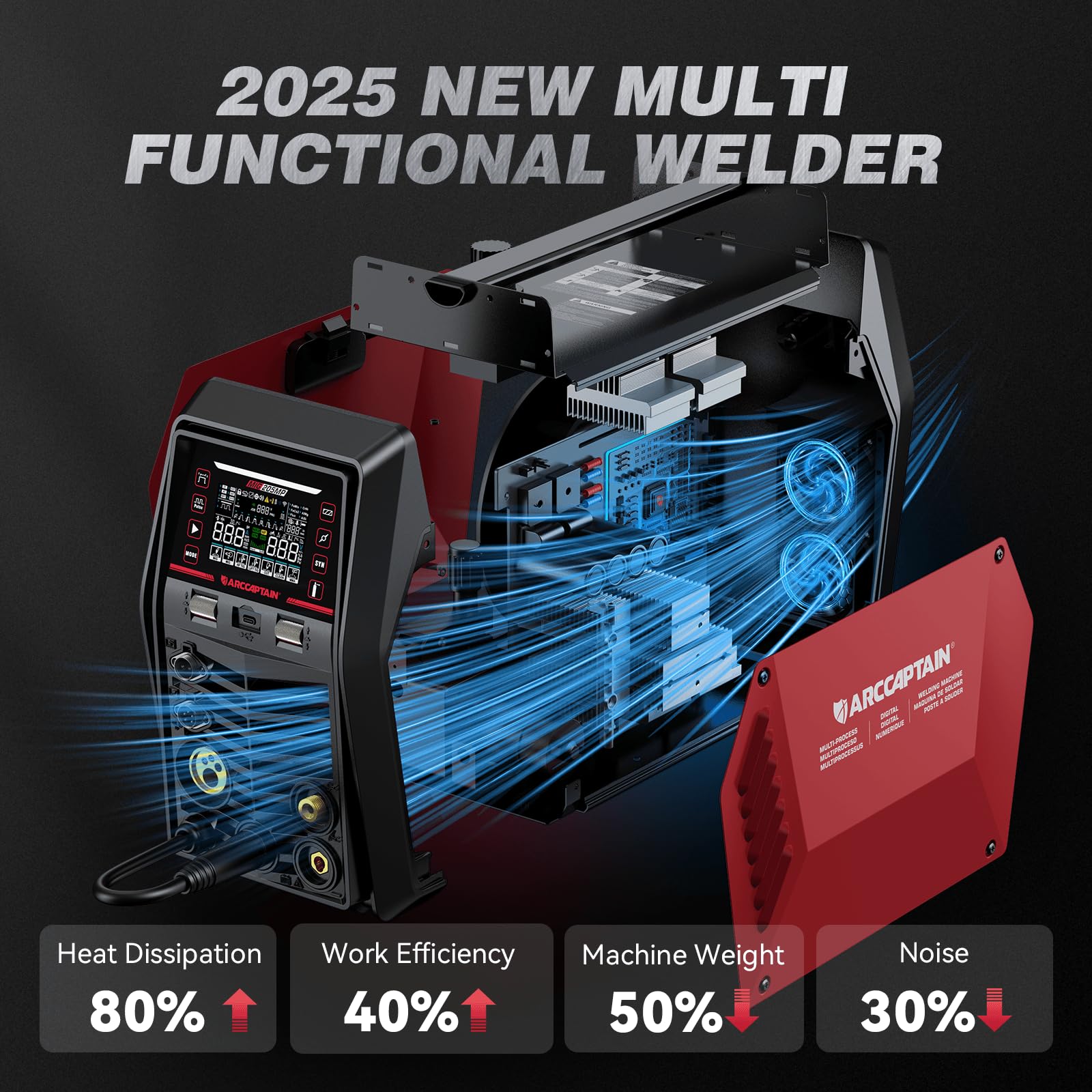 ARCCAPTAIN MIG205MP MIG Welder 9 IN 1 iControl APP Control Plasma Cutter/Pulsed MIG/Flux Core/Spool Gun/DC HF/Lift TIG/Clean/Stick Aluminum Welding Machine 120/240V Dual Voltage Multiprocess Welder - Image 6