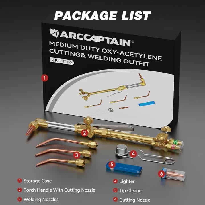 ARCCAPTAIN Oxy Acetylene Cutting Torch, Medium Duty CA1350 Cutting Welding Torch with Check Valve, Cutting Tip 1-3-101, Suitable for Automobile Repair and Metal Cutting - Image 7