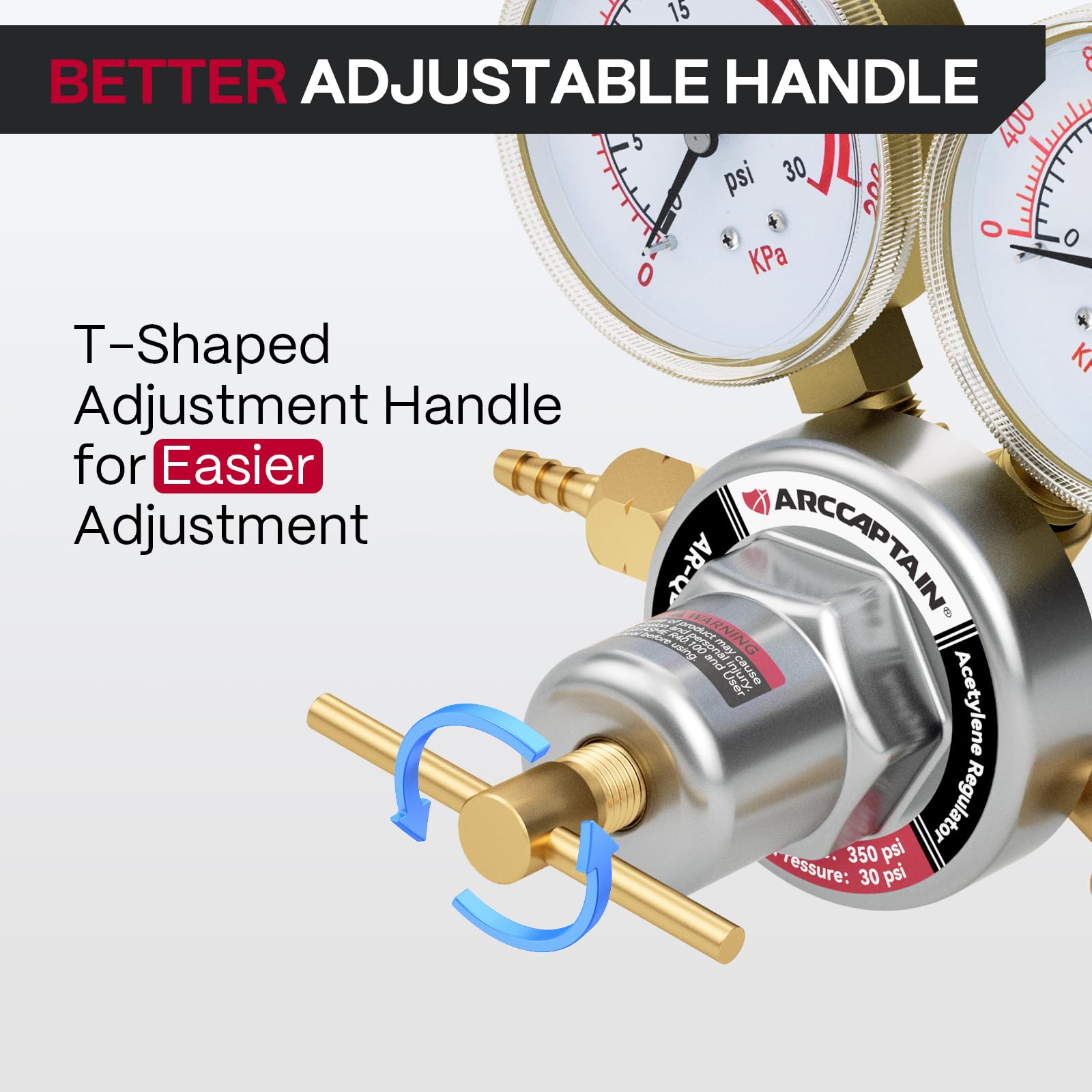 ARCCAPTAIN Oxygen and Acetylene Regulators CGA540 and CGA510, Compatible with V-Style Torch Cutting, Heavy-Duty Gas Welding Pressure Regulators with T-Handle Adjustments - Image 5
