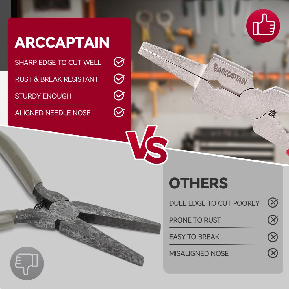 ARCCAPTAIN Professional 8" Welding Pliers, Sharp MIG Plier for Rust Resistant, Long Nose Pliers with Anti-slip Handle - Durable and Efficient - Image 6