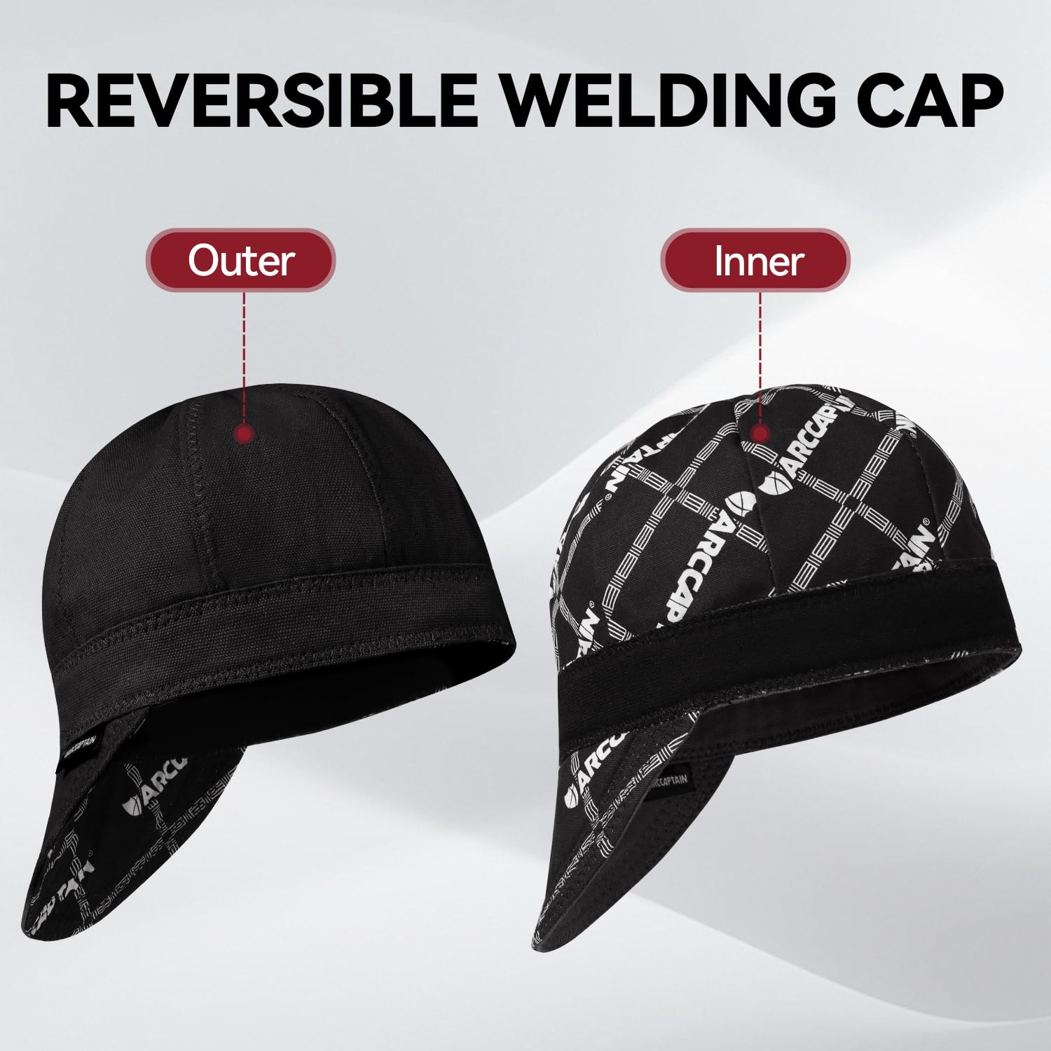 ARCCAPTAIN Reversible Welding Cap, 8 Panel Protective Welders Cap, 10 oz Fireproof Cotton Comforts for Safety and Protection While Welding to Men Women, Black, 7 1/4 - Image 6