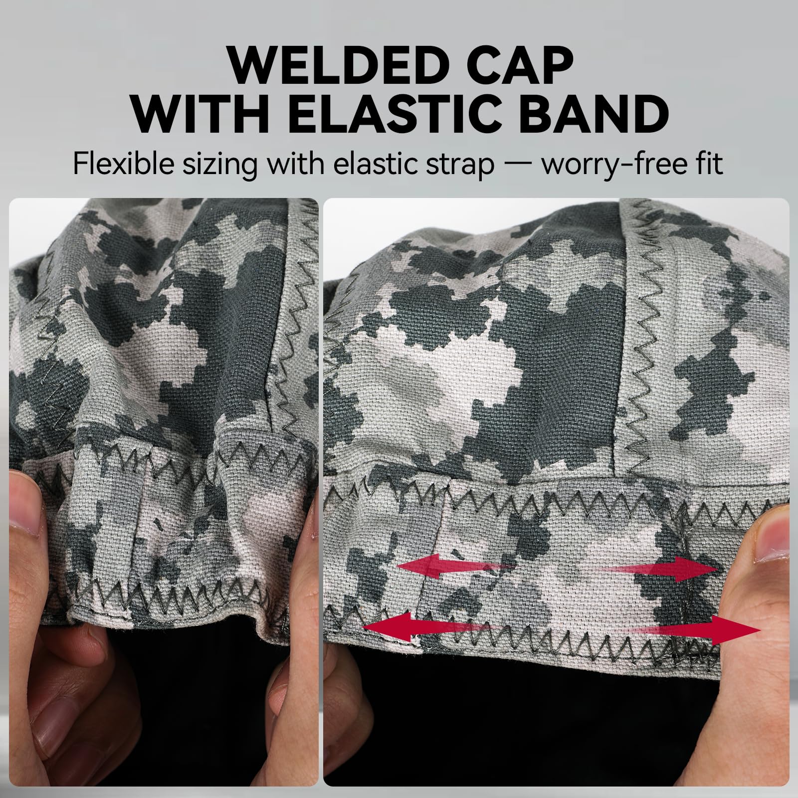 ARCCAPTAIN Reversible Welding Cap with Elastic Retractable Band, 8 Panel Protective Welders Cap, 10 oz Fireproof Cotton Comforts for Safety and Protection While Welding to Men Women, 7 7/8, Camo - Image 3