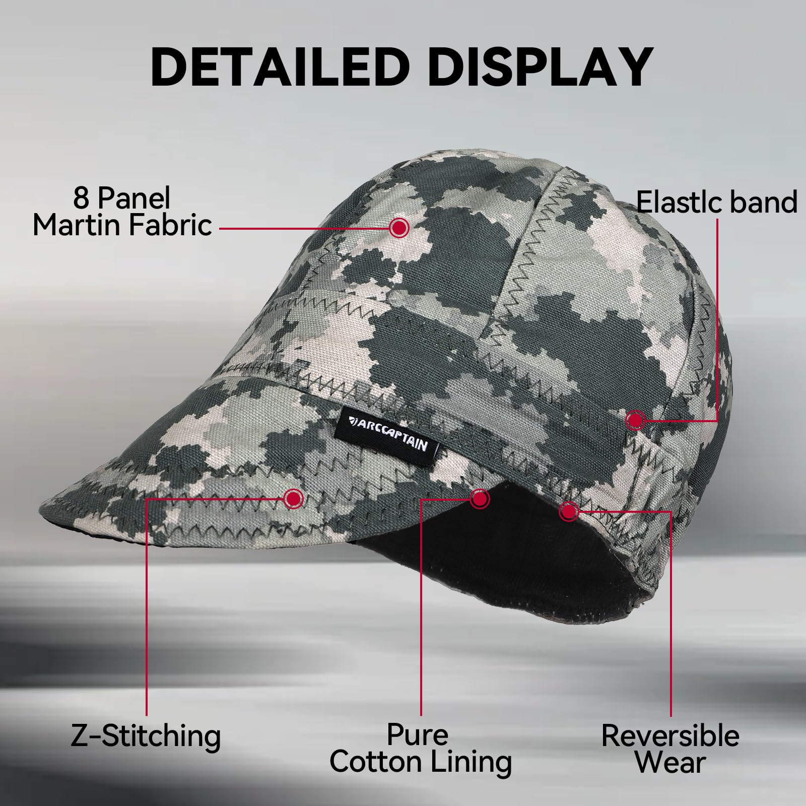 ARCCAPTAIN Reversible Welding Cap with Elastic Retractable Band, 8 Panel Protective Welders Cap, 10 oz Fireproof Cotton Comforts for Safety and Protection While Welding to Men Women, 7 7/8, Camo - Image 5