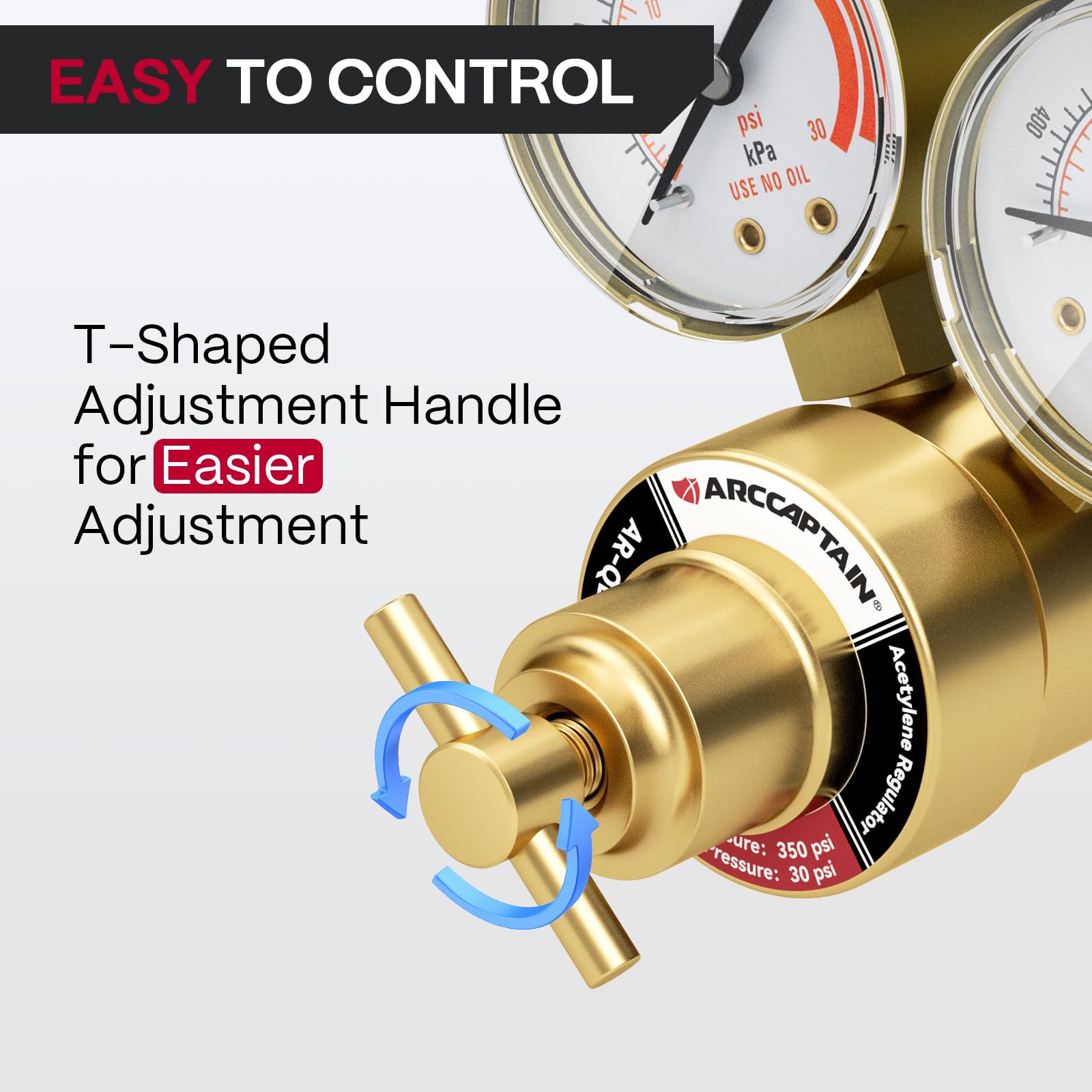 ARCCAPTAIN Small Oxygen Acetylene Regulator Set, CGA540 & CGA200 Compatible, for 9/16"-18 B-Size and 1/4" Hose - Image 5