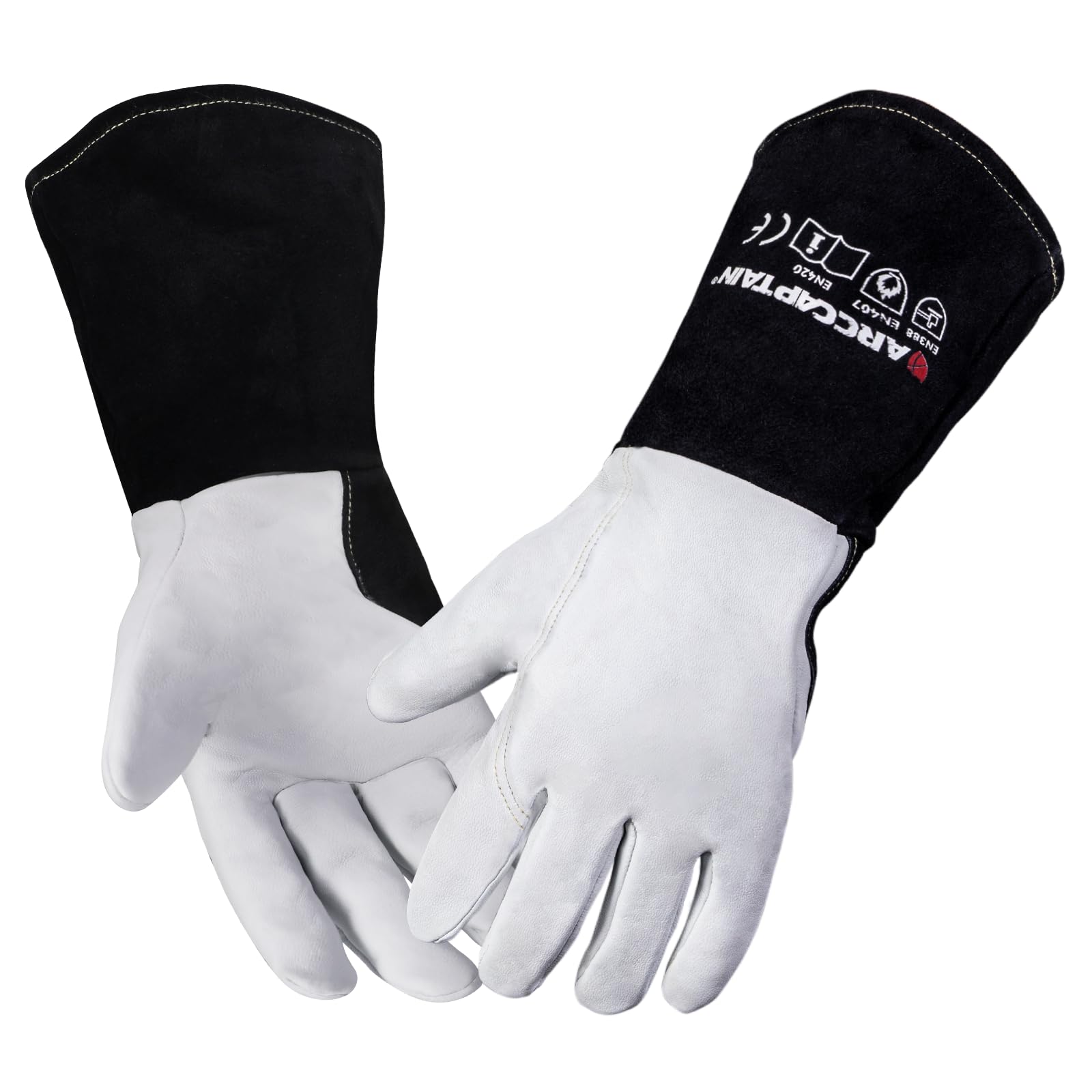 ARCCAPTAIN Soft Goat Grain TIG Welding Gloves with High Dexterity, 4-Inch Extended Cuff, Comfortable TIG Gloves with Reinforced Seams, Medium