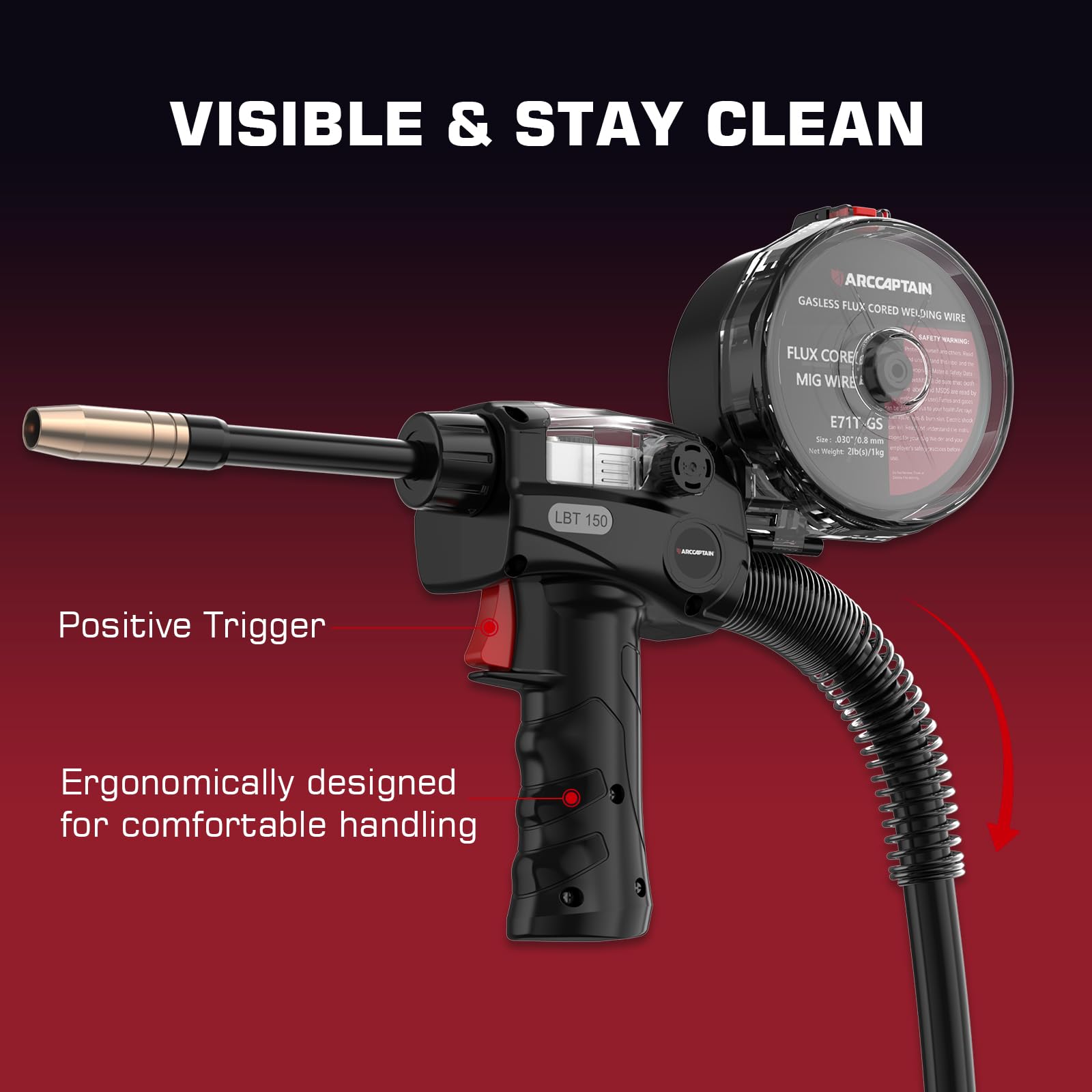ARCCAPTAIN Spool Gun for Aluminum Welding 150A Euro Connection 10FT for ARCCAPTAIN MIG200 MIG250 MIG200FIT - Image 4