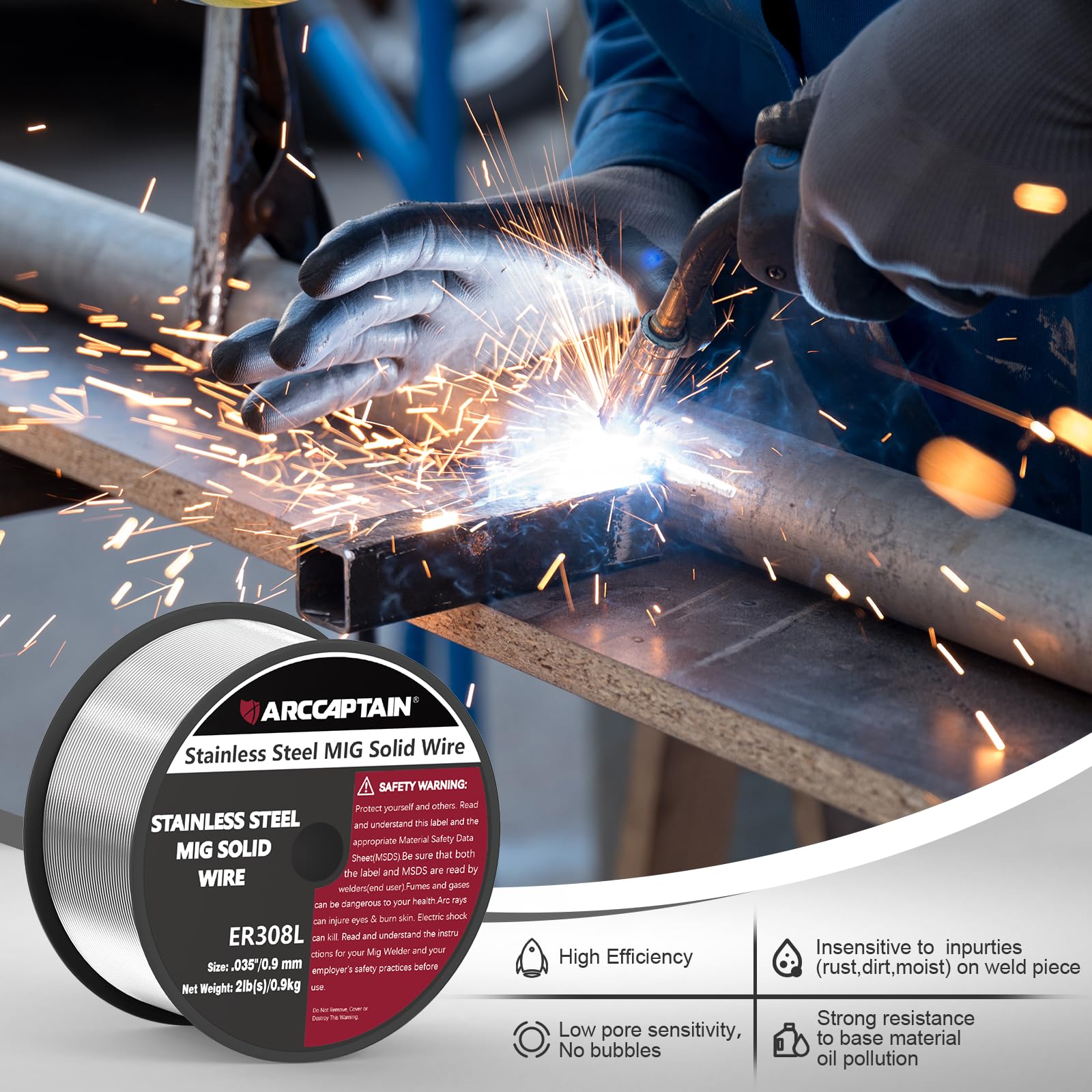 ARCCAPTAIN Stainless Steel MIG Solid Wire ER308L, 030-Diameter 2-Pound Stainless Steel Wire with Low Splatter Compatible With Lincoln Miller Forney Harbor MIG Welder - Image 5