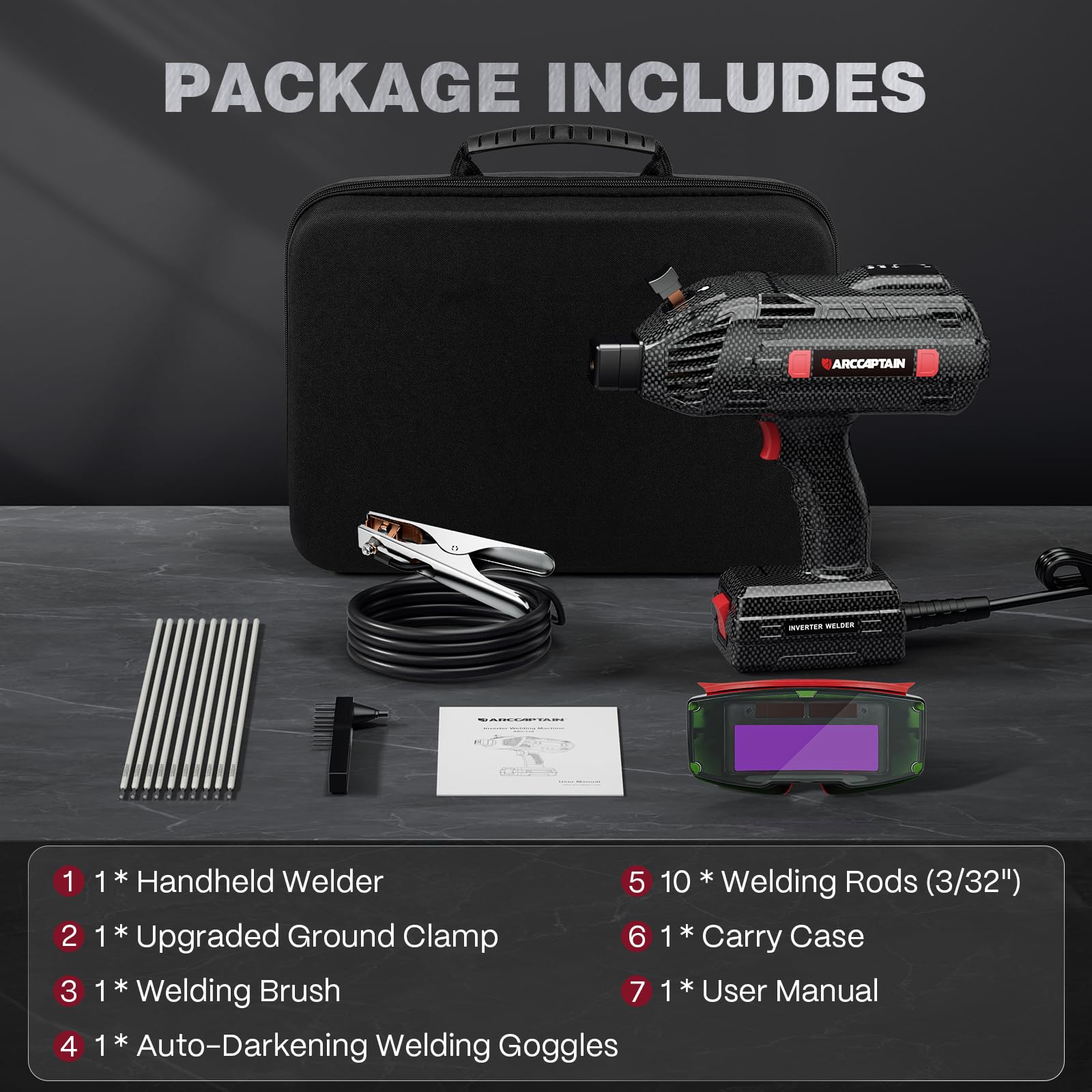 ARCCAPTAIN Stylish Handheld Welder, 110V Portable Welding Machine with IGBT Inverter, 120A Stick Welder with Auto Darkening Goggles and Upgraded Ground Clamp, Fits for 3/32"-1/8" Welding Rods - Image 8
