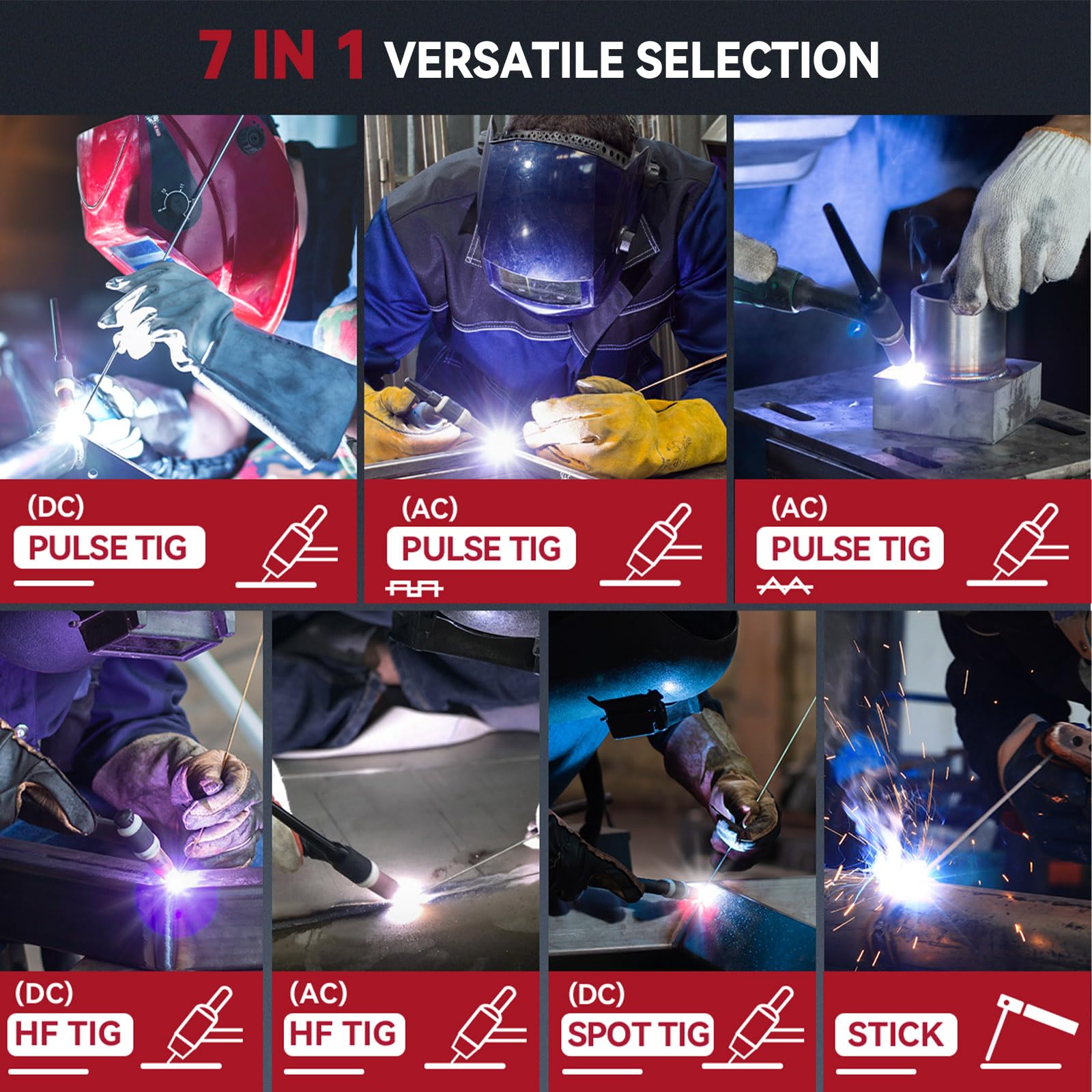 ARCCAPTAIN TIG Welder AC/DC 200Amp with Pulse, Aluminum TIG Welder 110V/220V TIG Welder with Square/Triangular Wave/Stick/MMA/Spot 7 in 1 MultiProcess Welding Machine - Image 3
