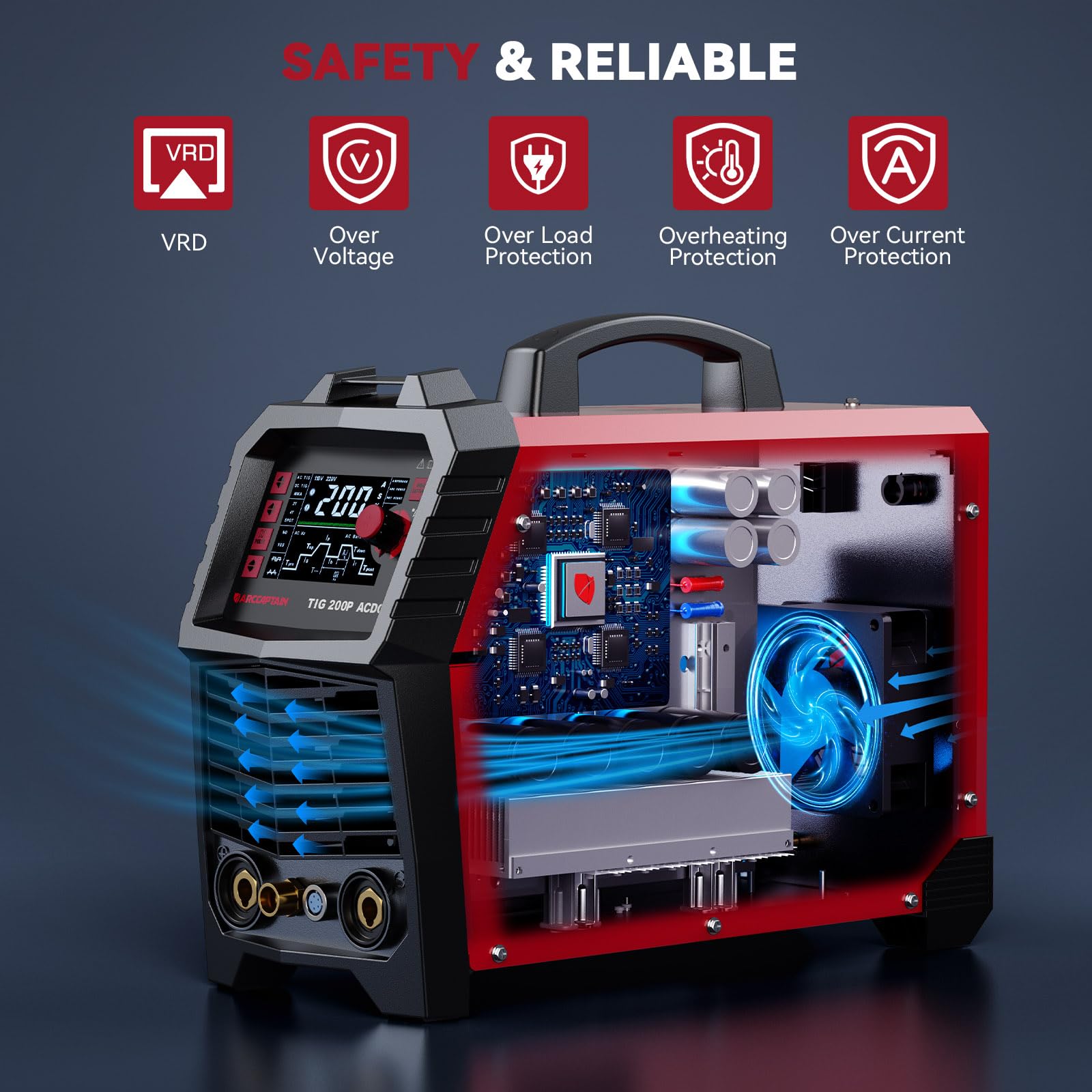 ARCCAPTAIN TIG Welder AC/DC 200Amp with Pulse, Aluminum TIG Welder 110V/220V TIG Welder with Square/Triangular Wave/Stick/MMA/Spot 7 in 1 MultiProcess Welding Machine - Image 4